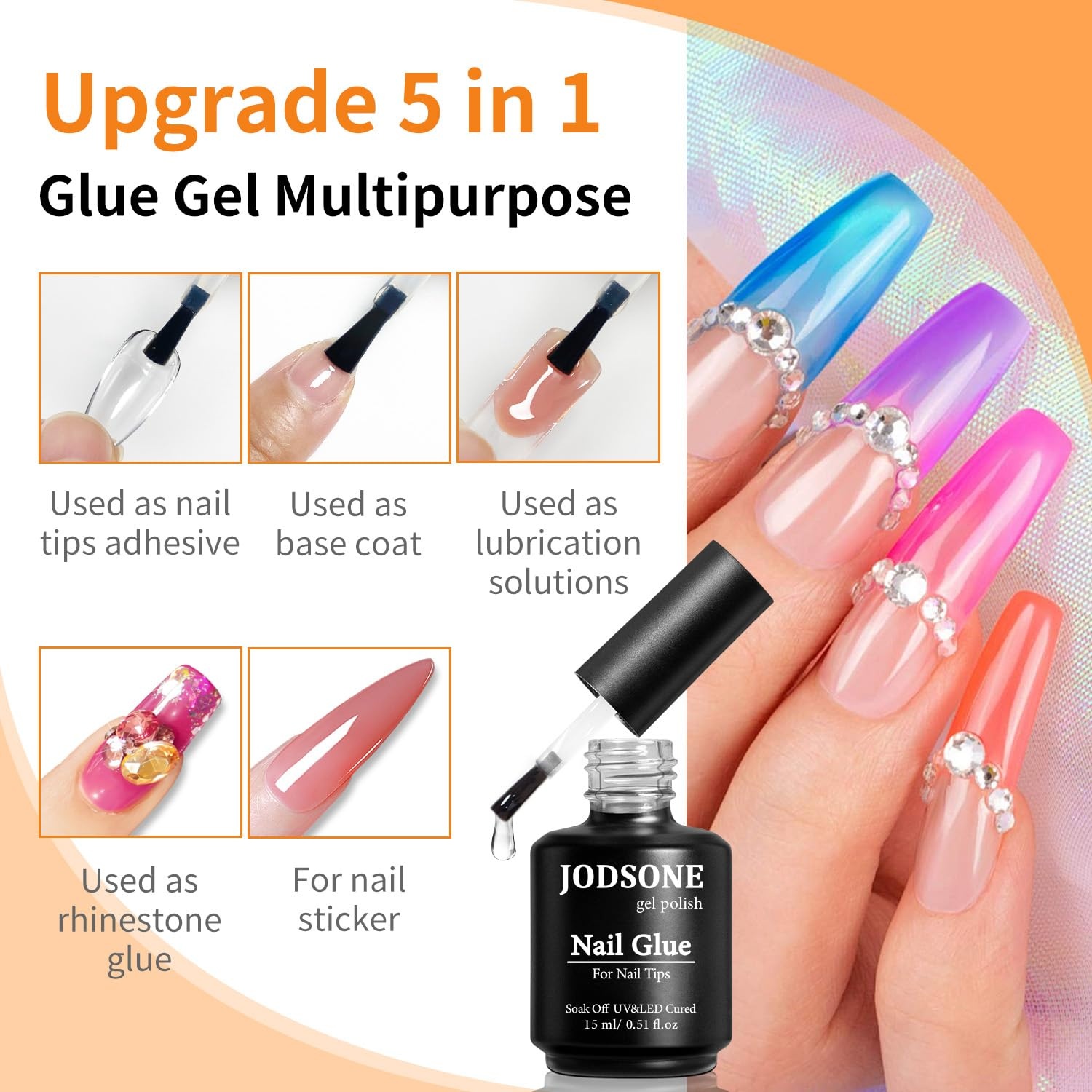 JODSONE 16.5ml Nail Glue Gel Clear and Long-Lasting Requires a Manicure Lamp to Cure for Attaching False Nails Repairing Broken Nails and Securing Decorations(2pcs-15ml-nail glue) - view 6