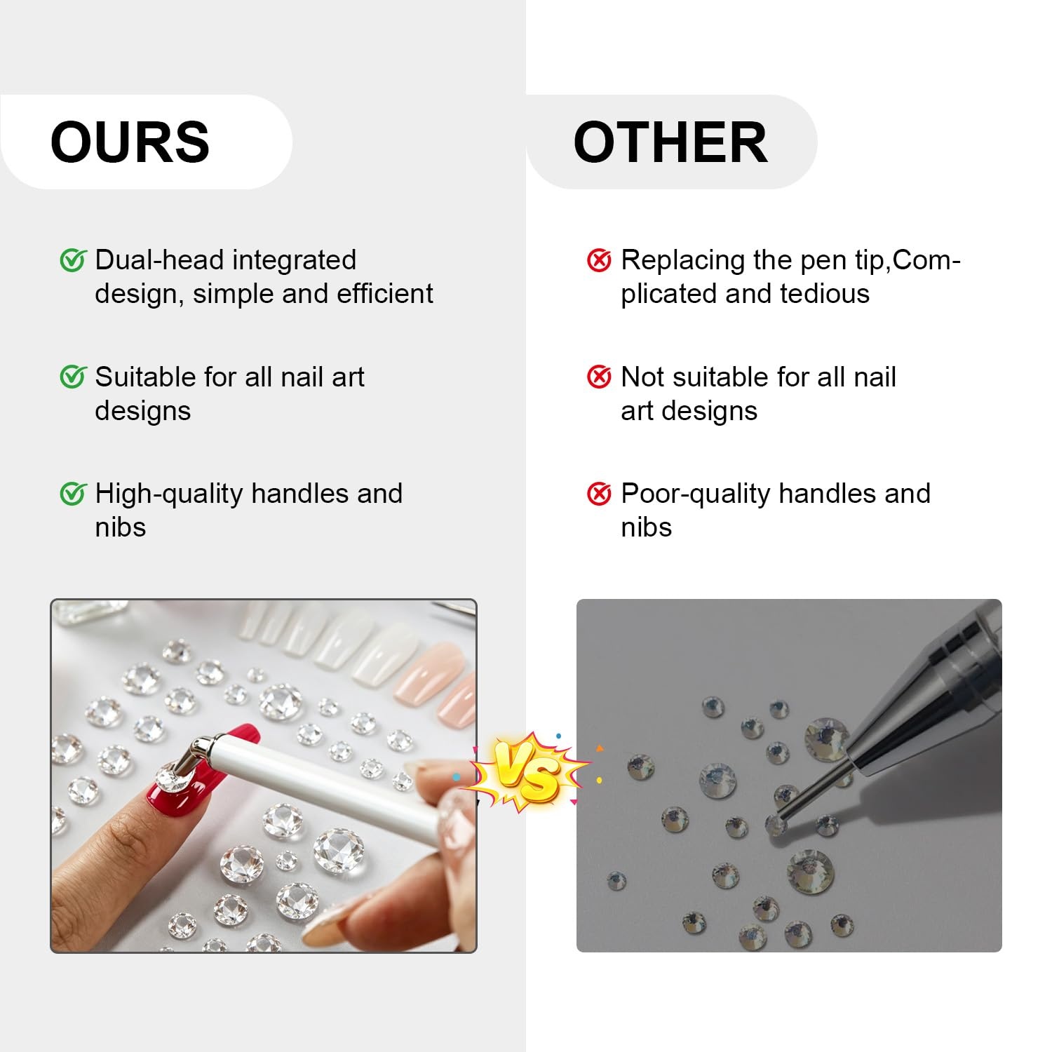 JODSONE Rhinestone Picker Tool,Dual-Ended Rhinestone Applicator Pen with Clay for Nail Art, Diamond Painting, Jewelry Making and Other DIY Crafts - view 4