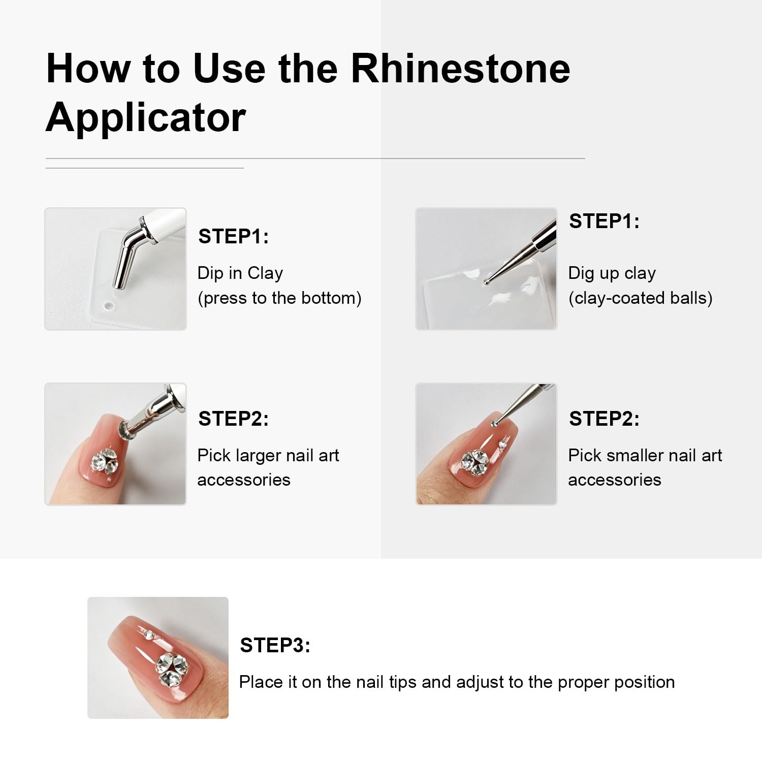 JODSONE Rhinestone Picker Tool,Dual-Ended Rhinestone Applicator Pen with Clay for Nail Art, Diamond Painting, Jewelry Making and Other DIY Crafts - view 6