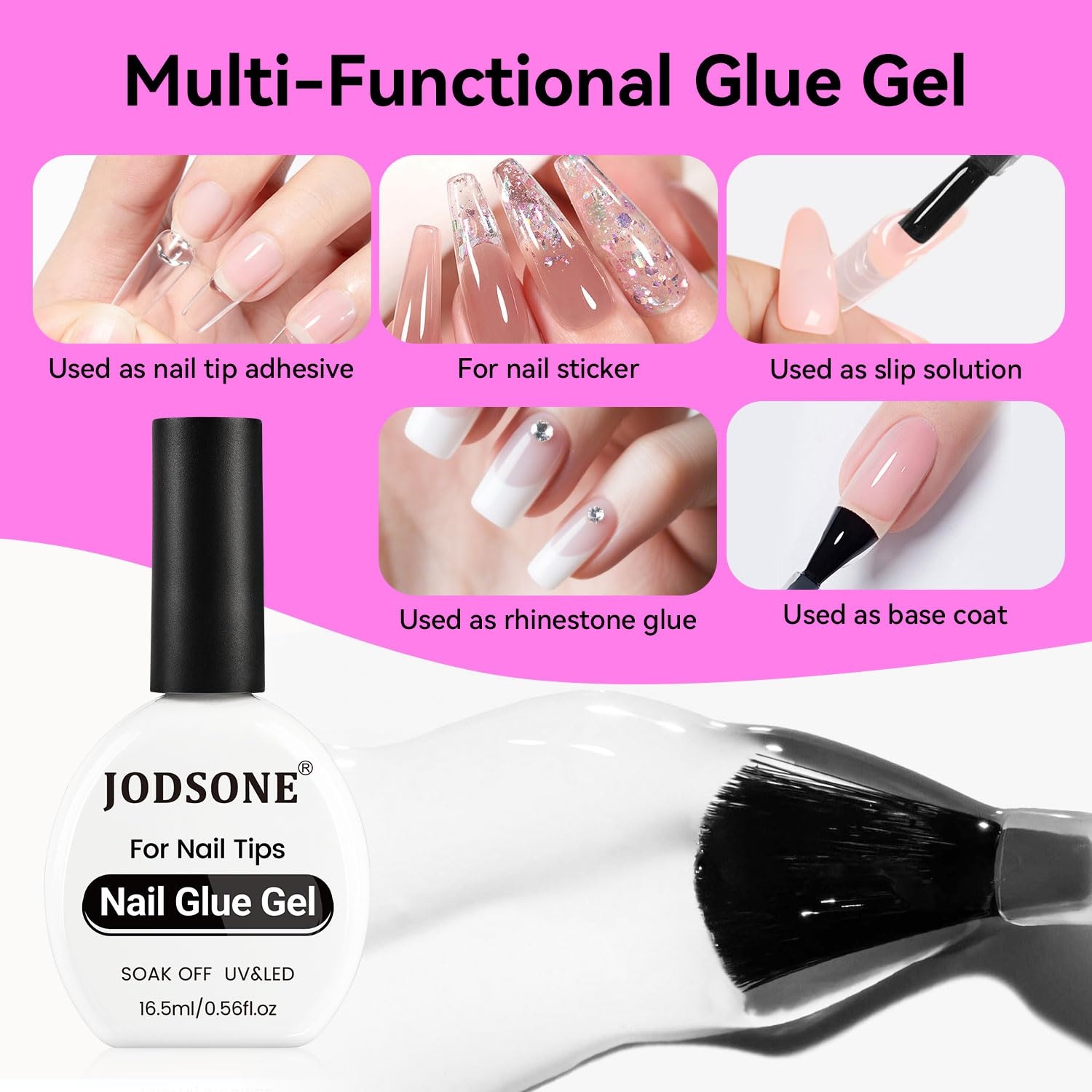 JODSONE 16.5ml Nail Glue Gel Clear and Long-Lasting Requires a Manicure Lamp to Cure for Attaching False Nails Repairing Broken Nails and Securing Decorations(16.5ml Clear 2-Pack) - view 2