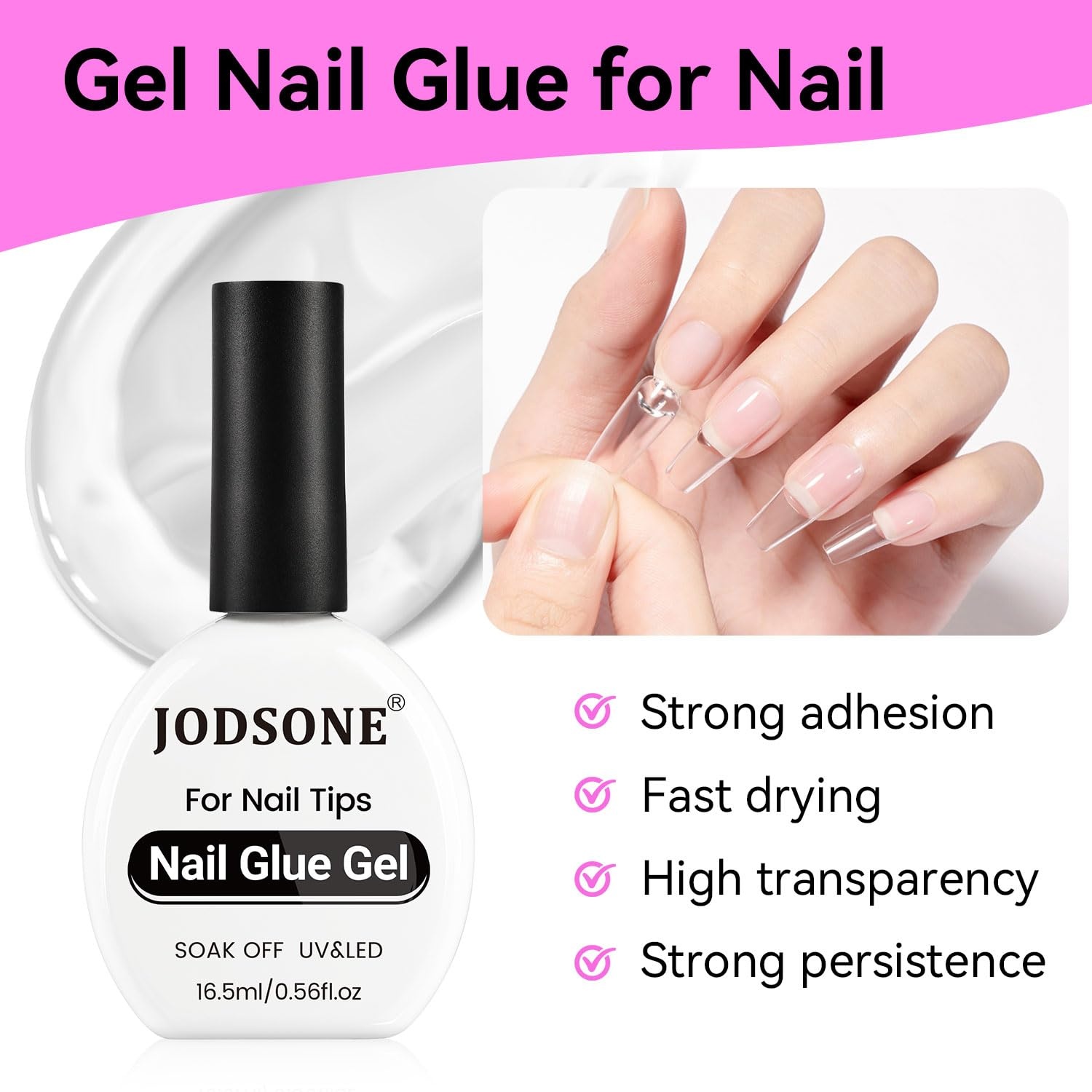 JODSONE 16.5ml Nail Glue Gel Clear and Long-Lasting Requires a Manicure Lamp to Cure for Attaching False Nails Repairing Broken Nails and Securing Decorations(16.5ml Clear 2-Pack) - view 4