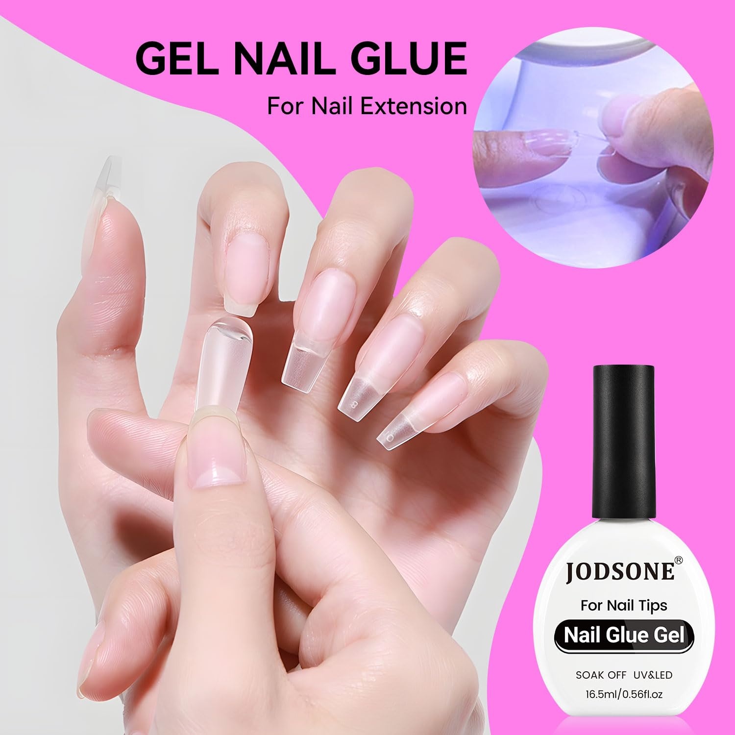 JODSONE 16.5ml Nail Glue Gel Clear and Long-Lasting Requires a Manicure Lamp to Cure for Attaching False Nails Repairing Broken Nails and Securing Decorations(16.5ml Clear 2-Pack) - view 5