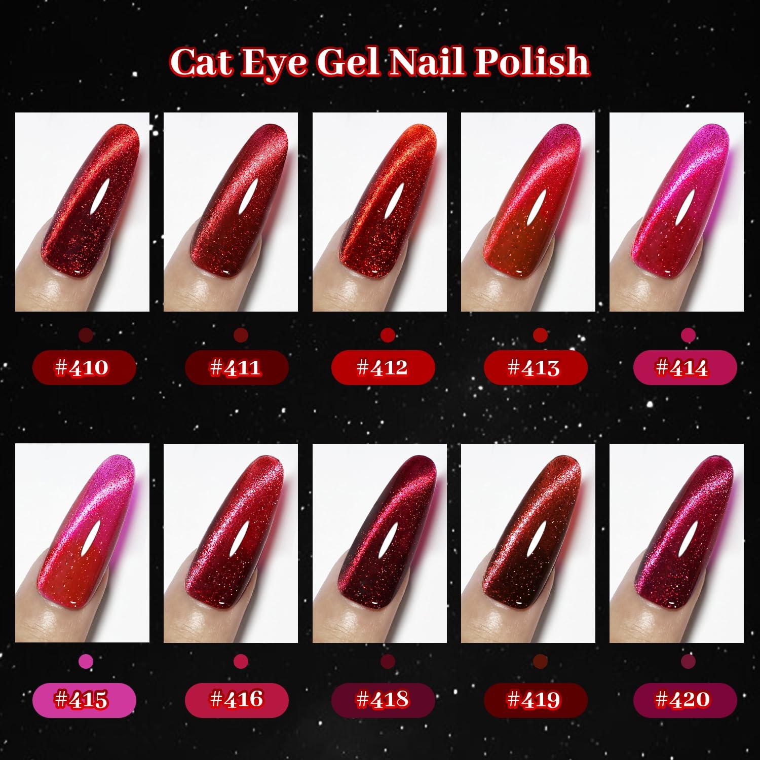 JODSONE 10 Colors Gel Nail Polish Set with Base Coat and Top Coat Magnetic Stick Aurora Crystals Cat Eye Perfect Holiday Gifts for Manicure and Lovers(10Colors-CE-6) - view 2