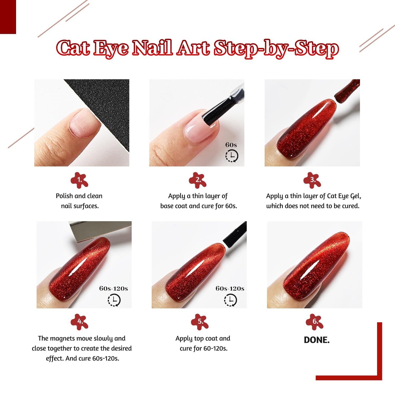 JODSONE 10 Colors Gel Nail Polish Set with Base Coat and Top Coat Magnetic Stick Aurora Crystals Cat Eye Perfect Holiday Gifts for Manicure and Lovers(10Colors-CE-6) - view 6