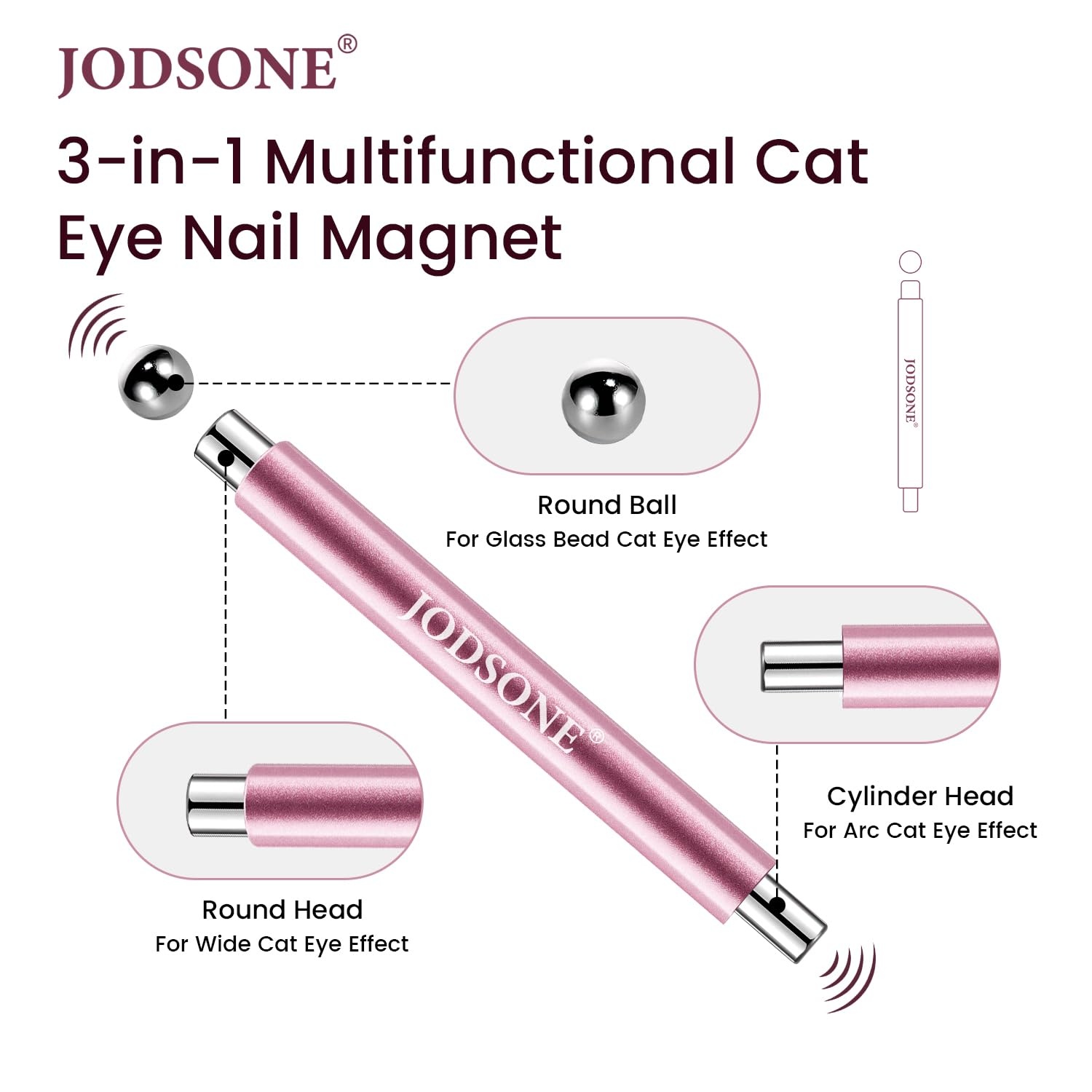 JODSONE 3-in-1 Cat Eye Magnet Nail Art Tool,Pink Gold Cylindrical & Round Ball Nail Magnet Pens, Multi-Effect Magnets for Cat Eye Gel Polish DIY at Home Salon(Magnet Only, No Gel Included)(RoseGold)