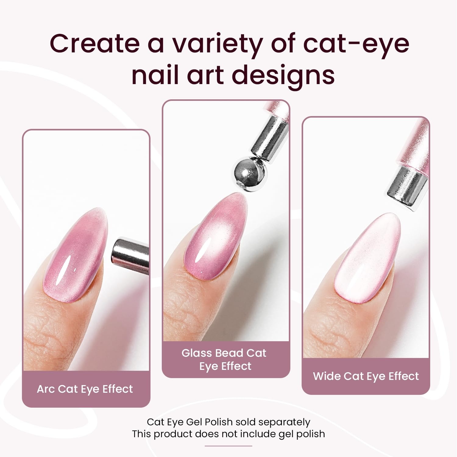 JODSONE 3-in-1 Cat Eye Magnet Nail Art Tool,Pink Gold Cylindrical & Round Ball Nail Magnet Pens, Multi-Effect Magnets for Cat Eye Gel Polish DIY at Home Salon(Magnet Only, No Gel Included)(RoseGold) - view 2
