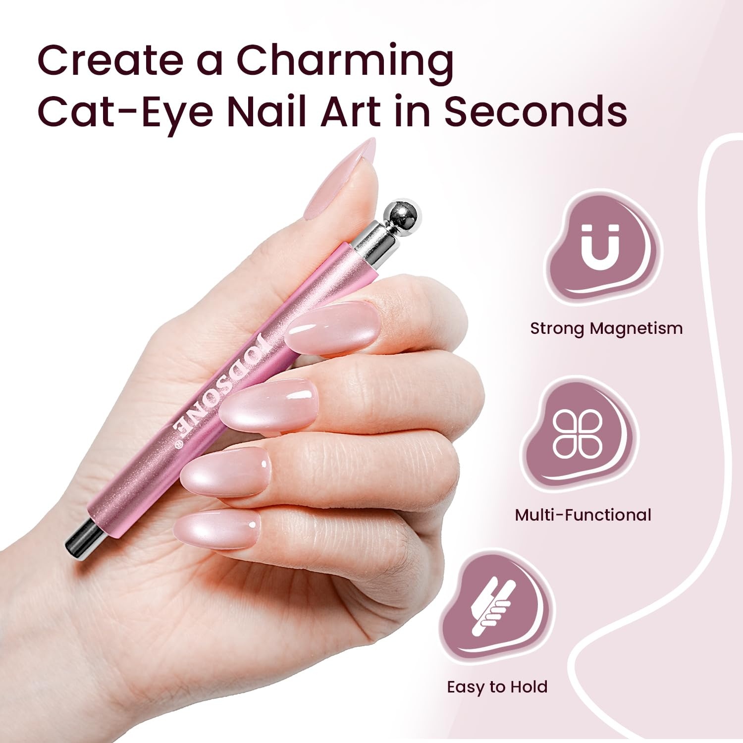 JODSONE 3-in-1 Cat Eye Magnet Nail Art Tool,Pink Gold Cylindrical & Round Ball Nail Magnet Pens, Multi-Effect Magnets for Cat Eye Gel Polish DIY at Home Salon(Magnet Only, No Gel Included)(RoseGold) - view 5