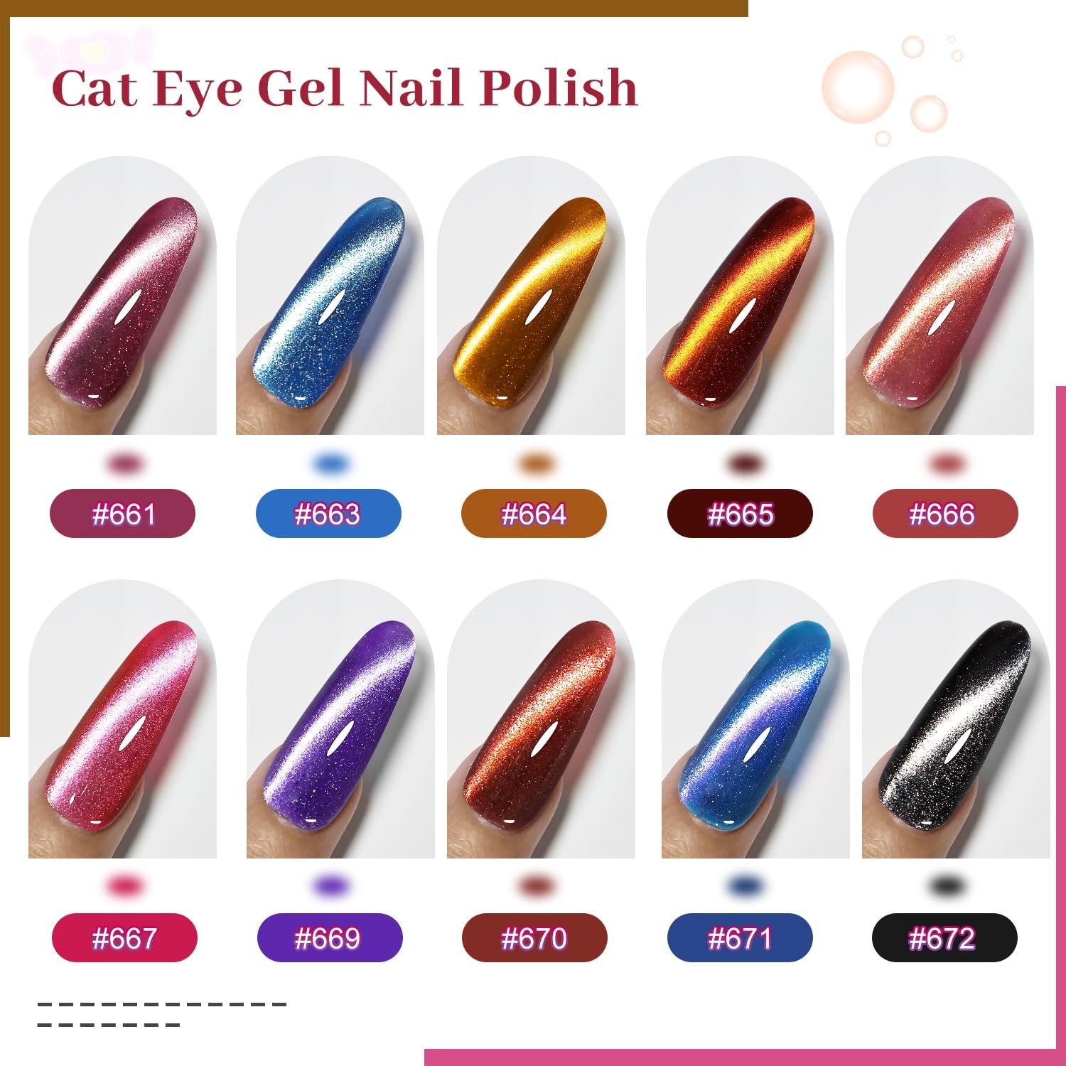 JODSONE 10 Colors Gel Nail Polish Set with Base Coat and Top Coat Magnetic Stick Aurora Crystals Cat Eye Perfect Holiday Gifts for Manicure and Lovers(10Color-CE-3) - view 2