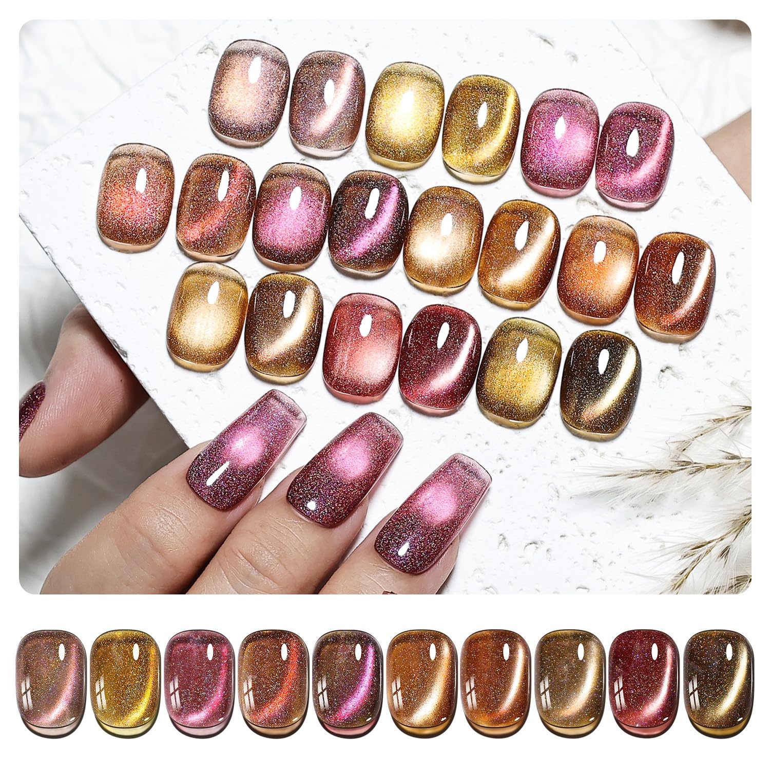 JODSONE 10 Colors Gel Nail Polish Set with Base Coat and Top Coat Magnetic Stick Aurora Crystals Cat Eye Perfect Holiday Gifts for Manicure and Lovers(10Color-CE-14) - view 6