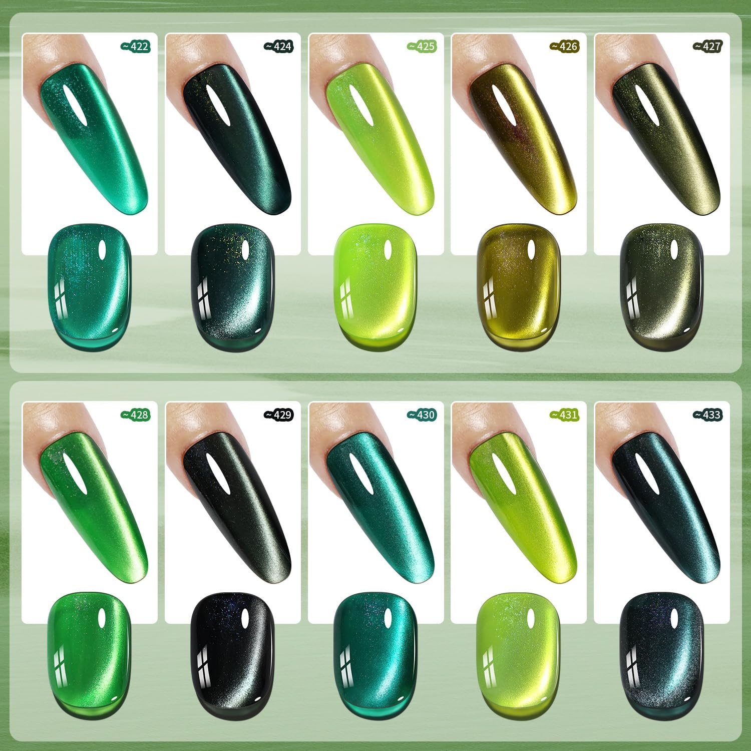 JODSONE 10 Colors Gel Nail Polish Set with Base Coat and Top Coat Magnetic Stick Aurora Crystals Cat Eye Perfect Holiday Gifts for Manicure and Lovers(10Color-CE-13) - view 2