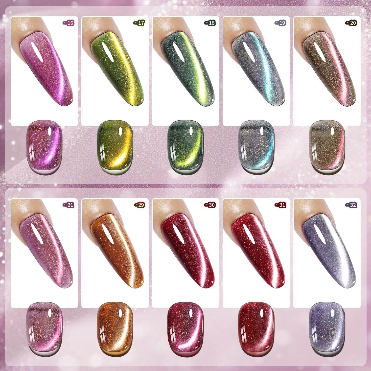 JODSONE 10 Colors Gel Nail Polish Set with Base Coat and Top Coat Magnetic Stick Aurora Crystals Cat Eye Perfect Holiday Gifts for Manicure and Lovers(10Color-CE-10) - view 2