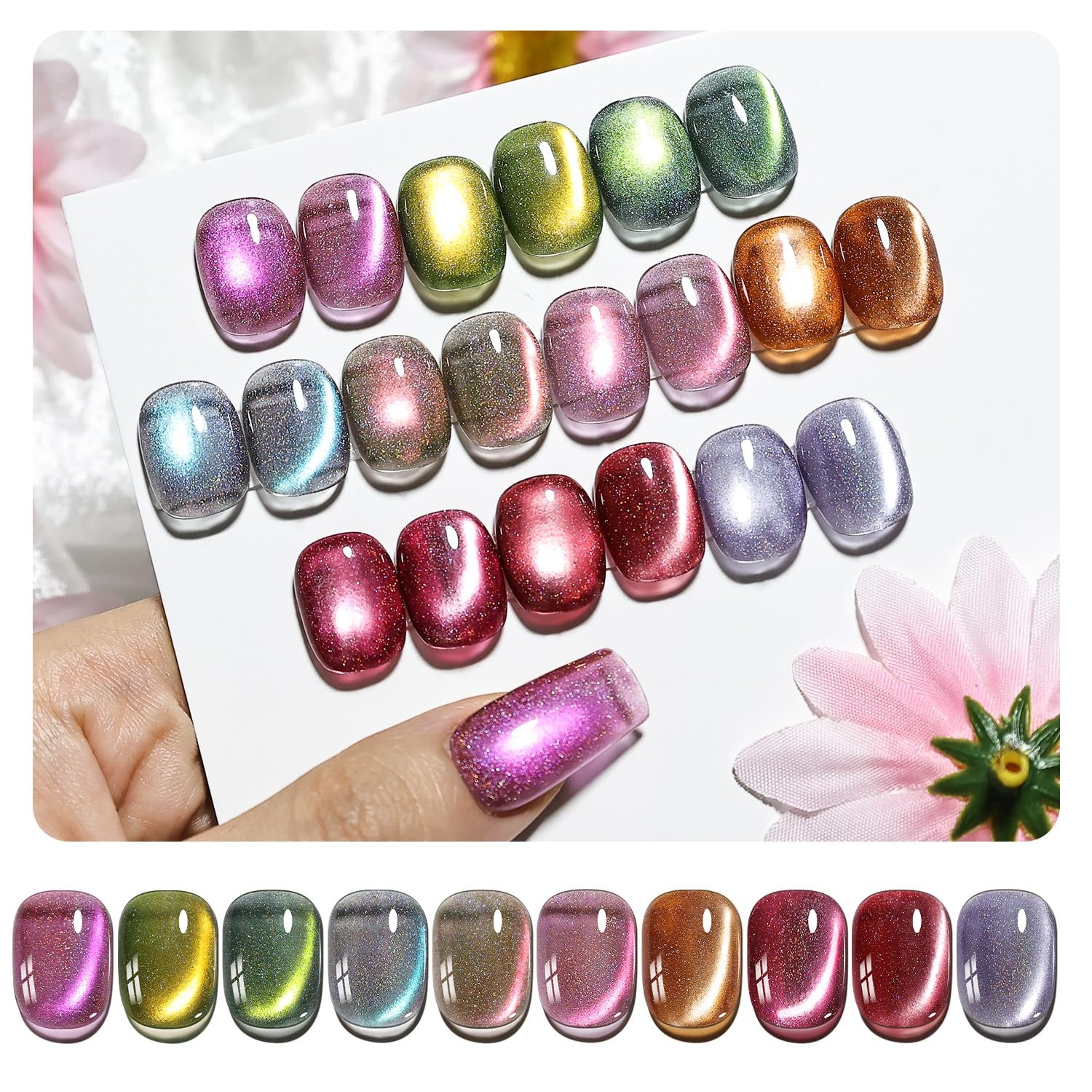 JODSONE 10 Colors Gel Nail Polish Set with Base Coat and Top Coat Magnetic Stick Aurora Crystals Cat Eye Perfect Holiday Gifts for Manicure and Lovers(10Color-CE-10) - view 6