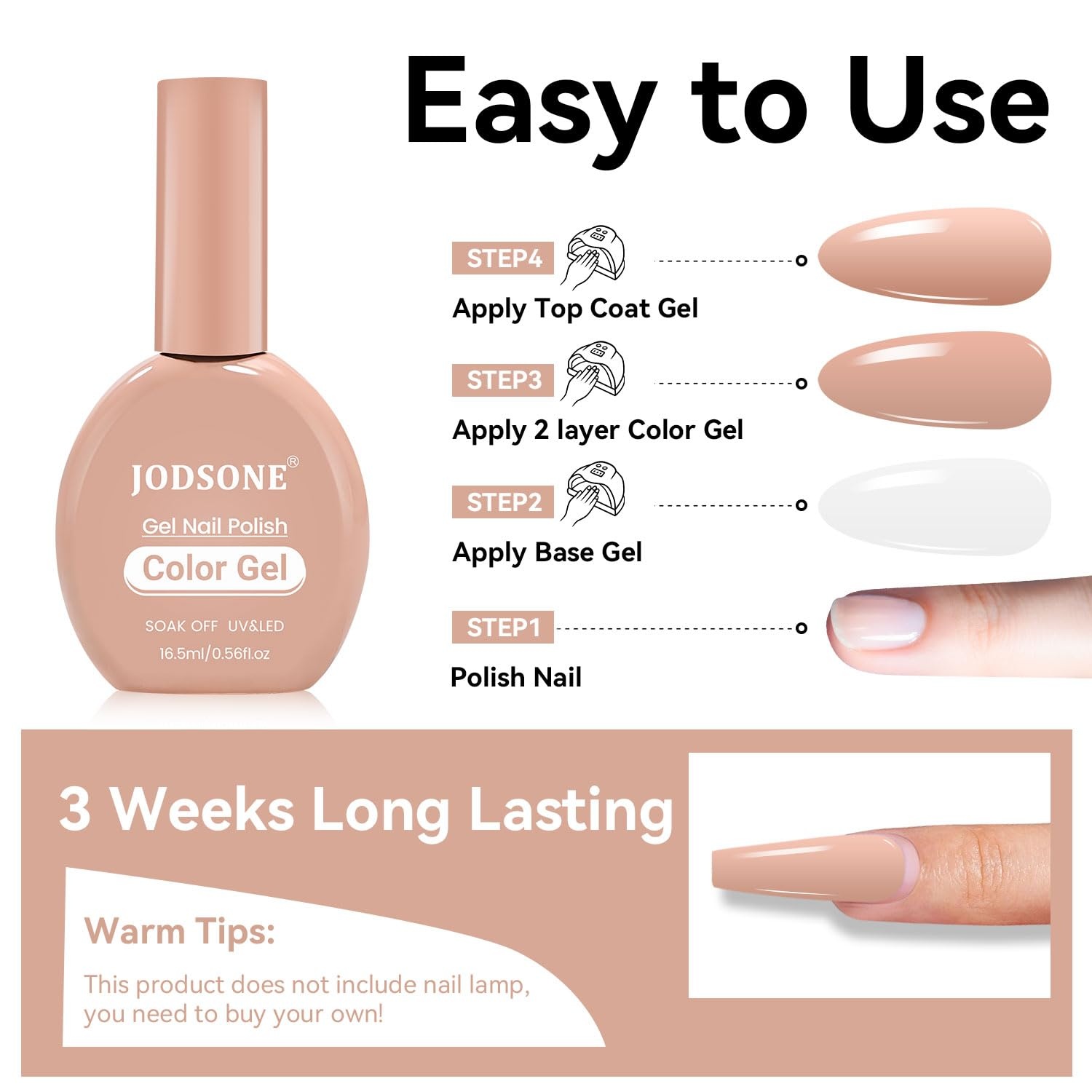 JODSONE 16.5ml Light Pink Gel Nail Polish Same Color Same Bottle Soak off Baby Pink DIY Salon Gift for Women(16.5ml-04) - view 7