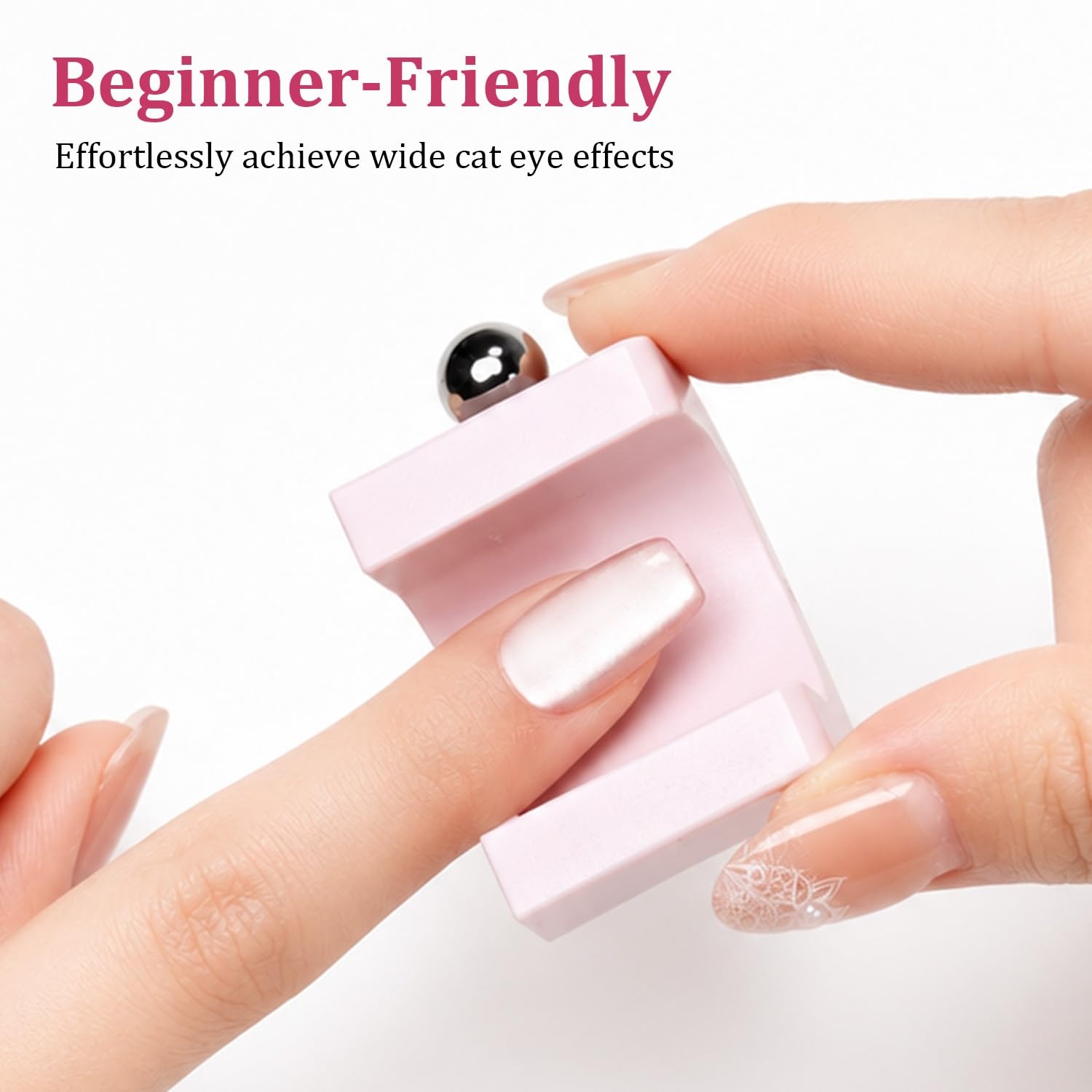 JODSONE 3-in-1 Cat Eye Magnet Nail Art Tool,Pink Gold Cylindrical & Round Ball Nail Magnet Pens, Multi-Effect Magnets for Cat Eye Gel Polish DIY at Home Salon(Magnet Only, No Gel Included)(CT-U2)