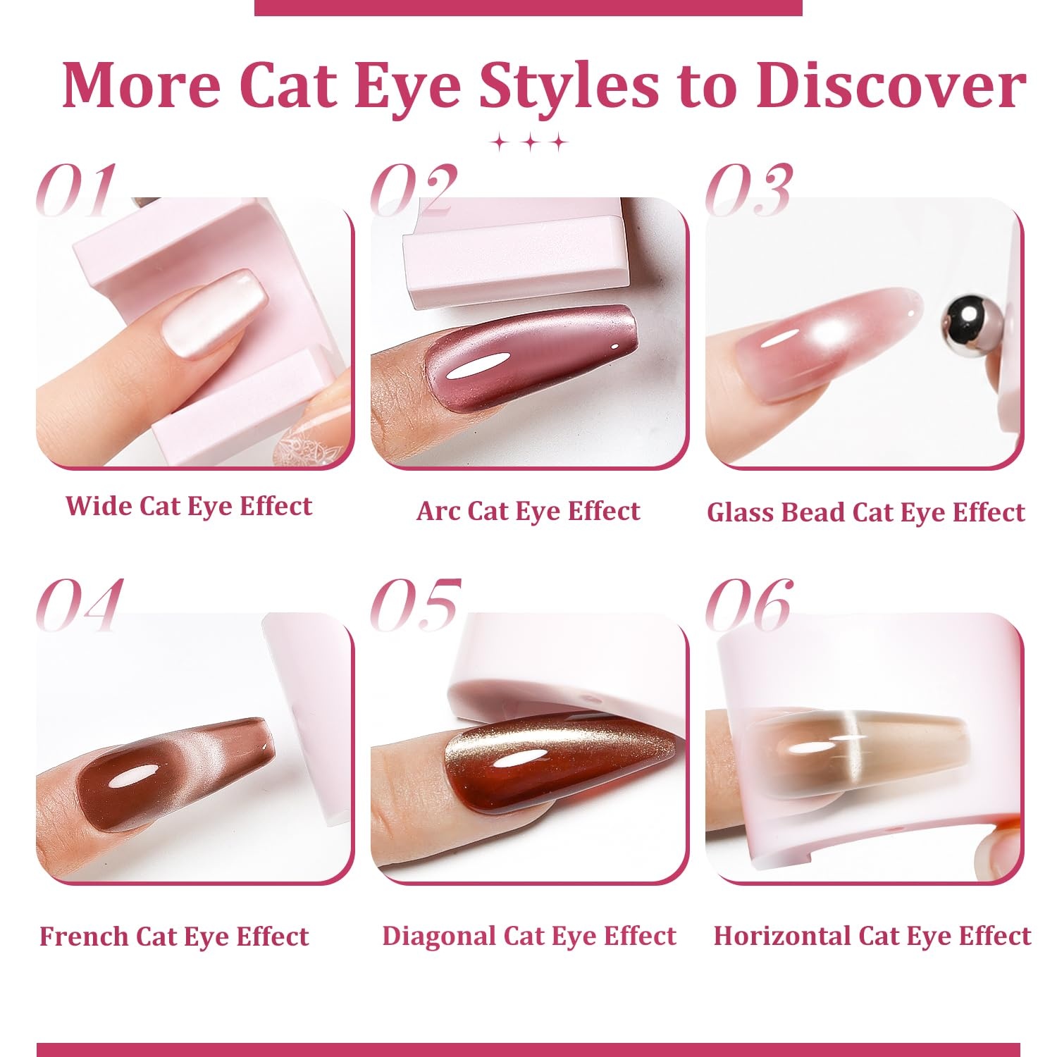 JODSONE 3-in-1 Cat Eye Magnet Nail Art Tool,Pink Gold Cylindrical & Round Ball Nail Magnet Pens, Multi-Effect Magnets for Cat Eye Gel Polish DIY at Home Salon(Magnet Only, No Gel Included)(CT-U2) - view 4