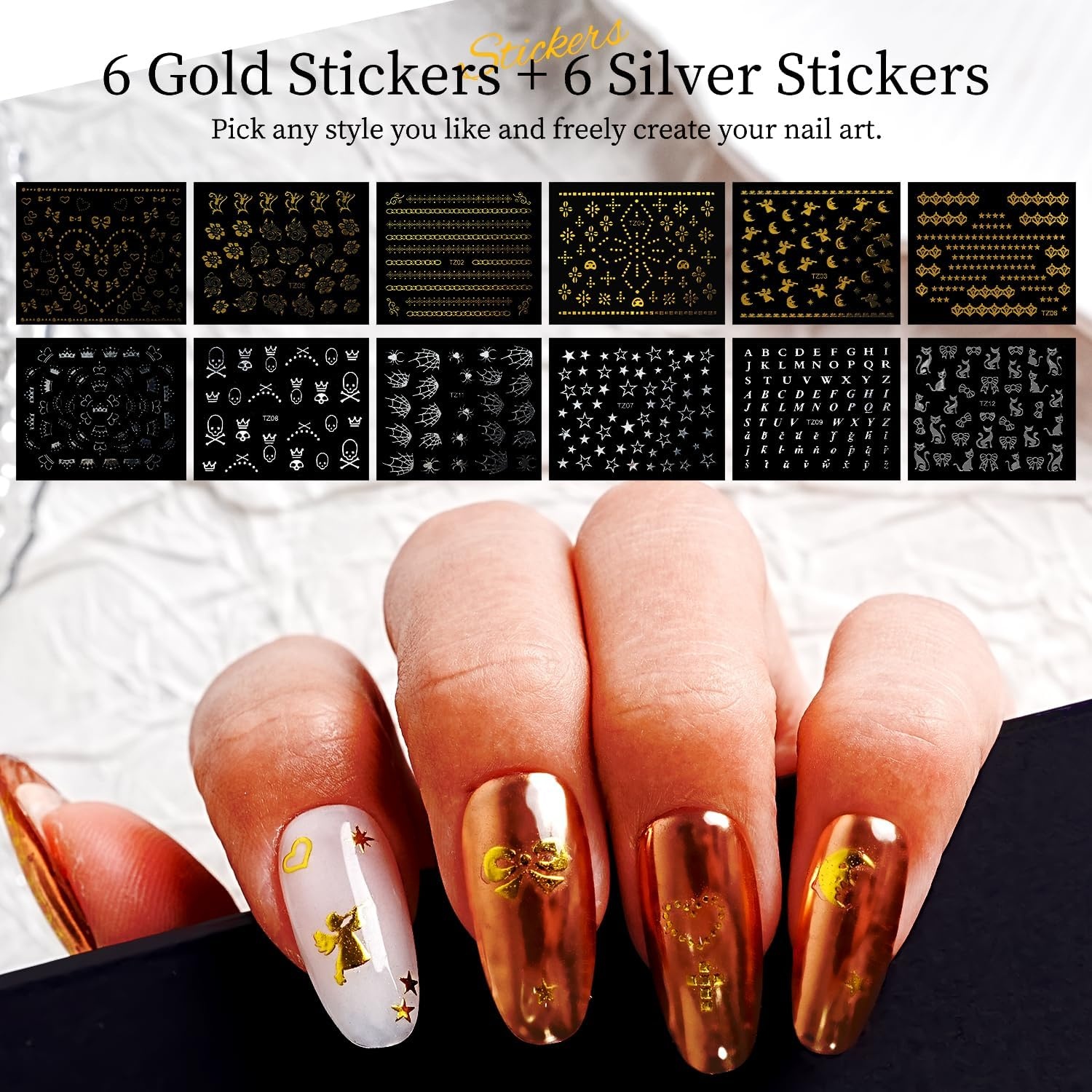 JODSONE Nail Charms,Nail Rhinestones Kit with 6 Boxes of Rhinestones,12 Nail Stickers in 2 Colors Multi Shape Pearls Jewels Crystals with Nails Art Tools(multicolored) - view 4
