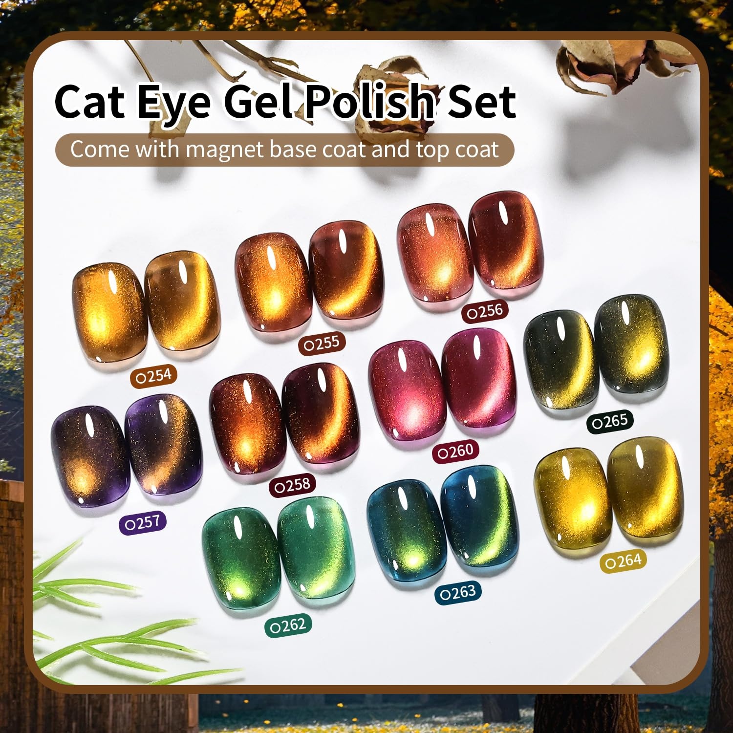 JODSONE 10 Colors Gel Nail Polish Set with Base Coat and Top Coat Magnetic Stick Aurora Crystals Cat Eye Perfect Holiday Gifts for Manicure and Lovers(10Colors-CE-9)