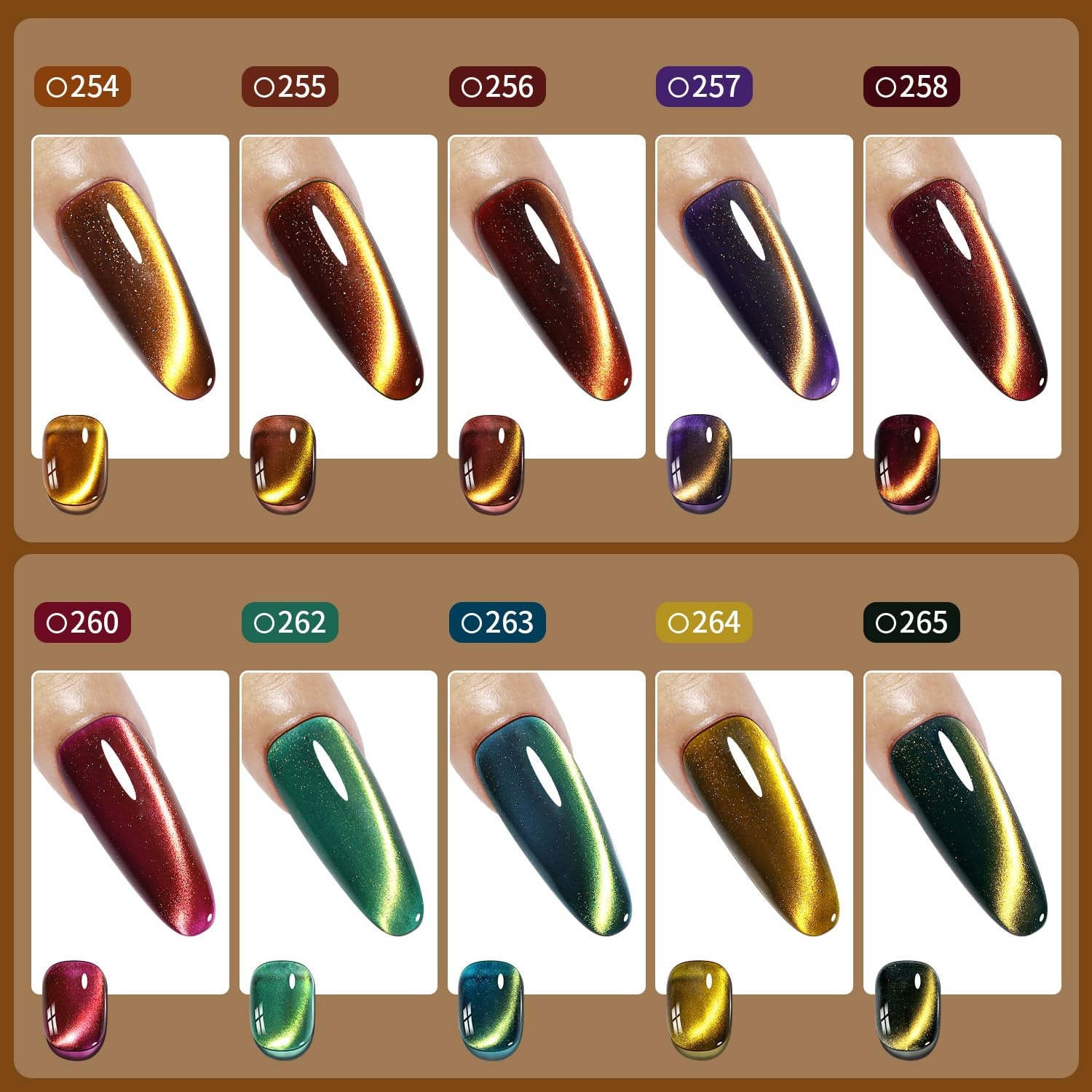 JODSONE 10 Colors Gel Nail Polish Set with Base Coat and Top Coat Magnetic Stick Aurora Crystals Cat Eye Perfect Holiday Gifts for Manicure and Lovers(10Colors-CE-9) - view 2
