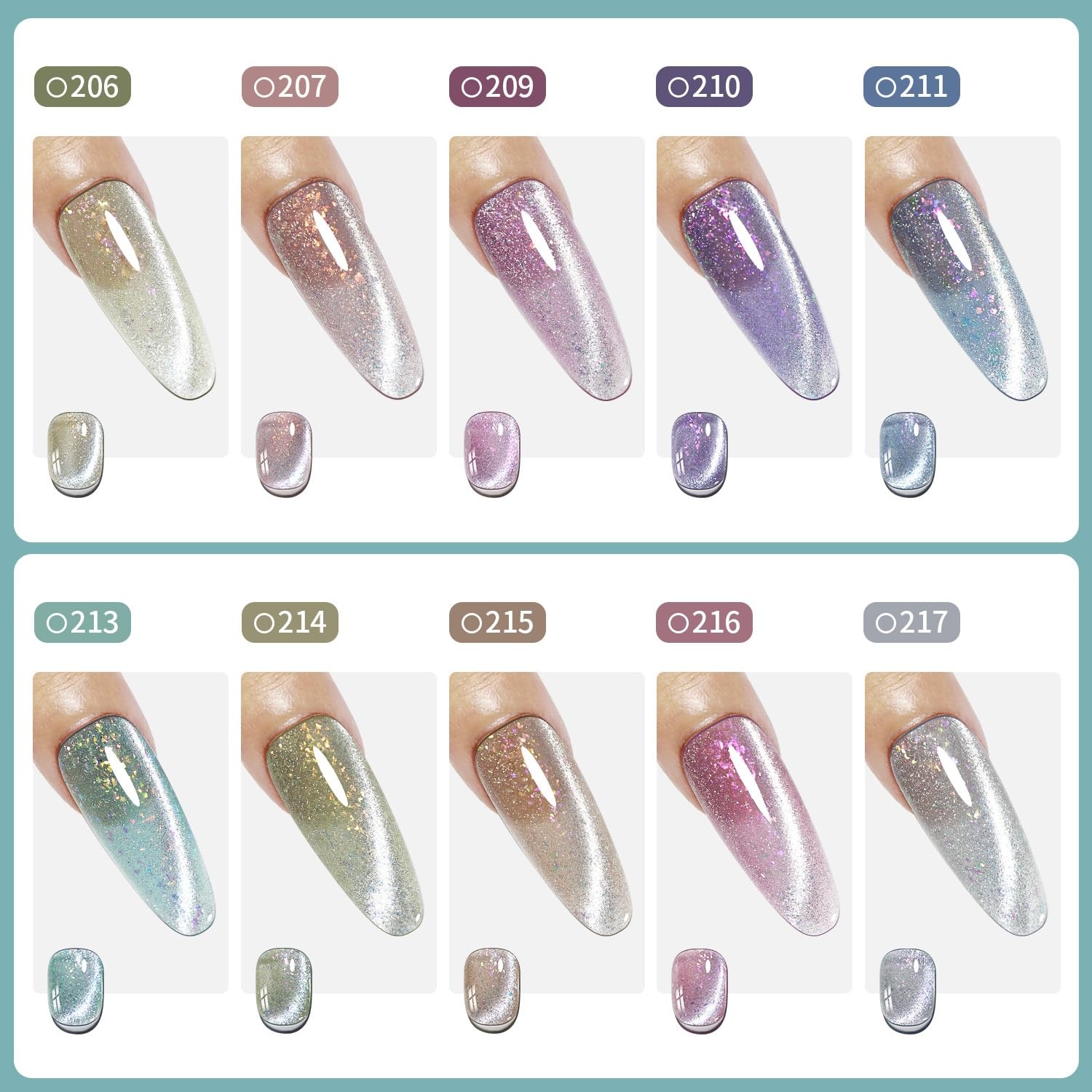 JODSONE 10 Colors Gel Nail Polish Set with Base Coat and Top Coat Magnetic Stick Aurora Crystals Cat Eye Perfect Holiday Gifts for Manicure and Lovers(10Color-CE-12) - view 2