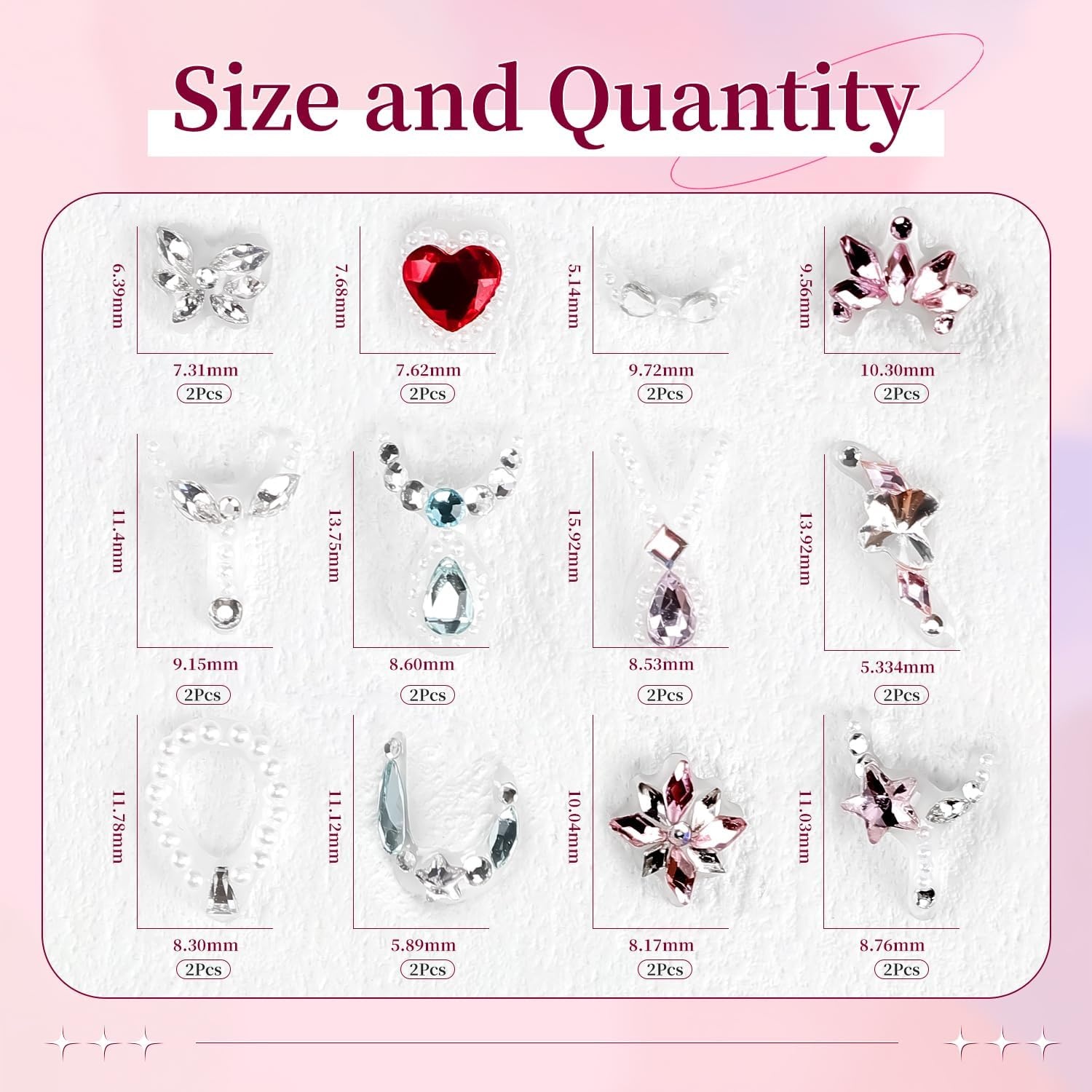 JODSONE Nail Charms,Nail Rhinestones Kit with 6 Boxes of Rhinestones,12 Nail Stickers in 2 Colors Multi Shape Pearls Jewels Crystals with Nails Art Tools(white-2)