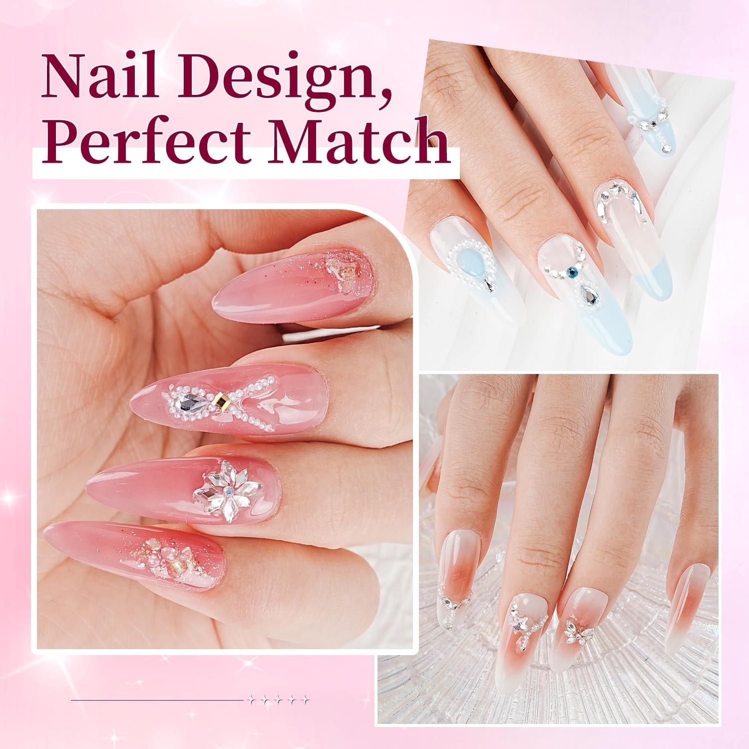 JODSONE Nail Charms,Nail Rhinestones Kit with 6 Boxes of Rhinestones,12 Nail Stickers in 2 Colors Multi Shape Pearls Jewels Crystals with Nails Art Tools(white-2) - view 4
