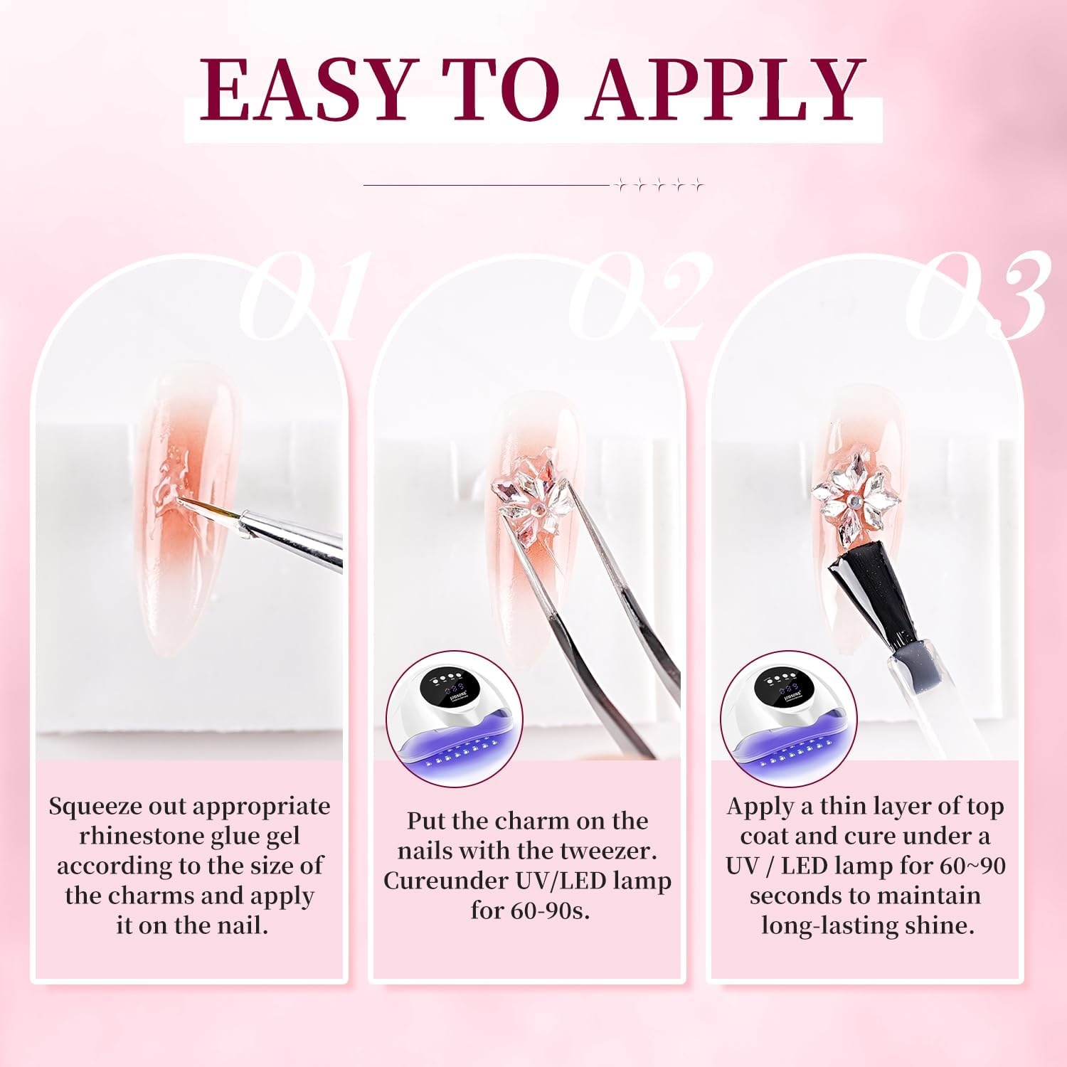 JODSONE Nail Charms,Nail Rhinestones Kit with 6 Boxes of Rhinestones,12 Nail Stickers in 2 Colors Multi Shape Pearls Jewels Crystals with Nails Art Tools(white-2) - view 6