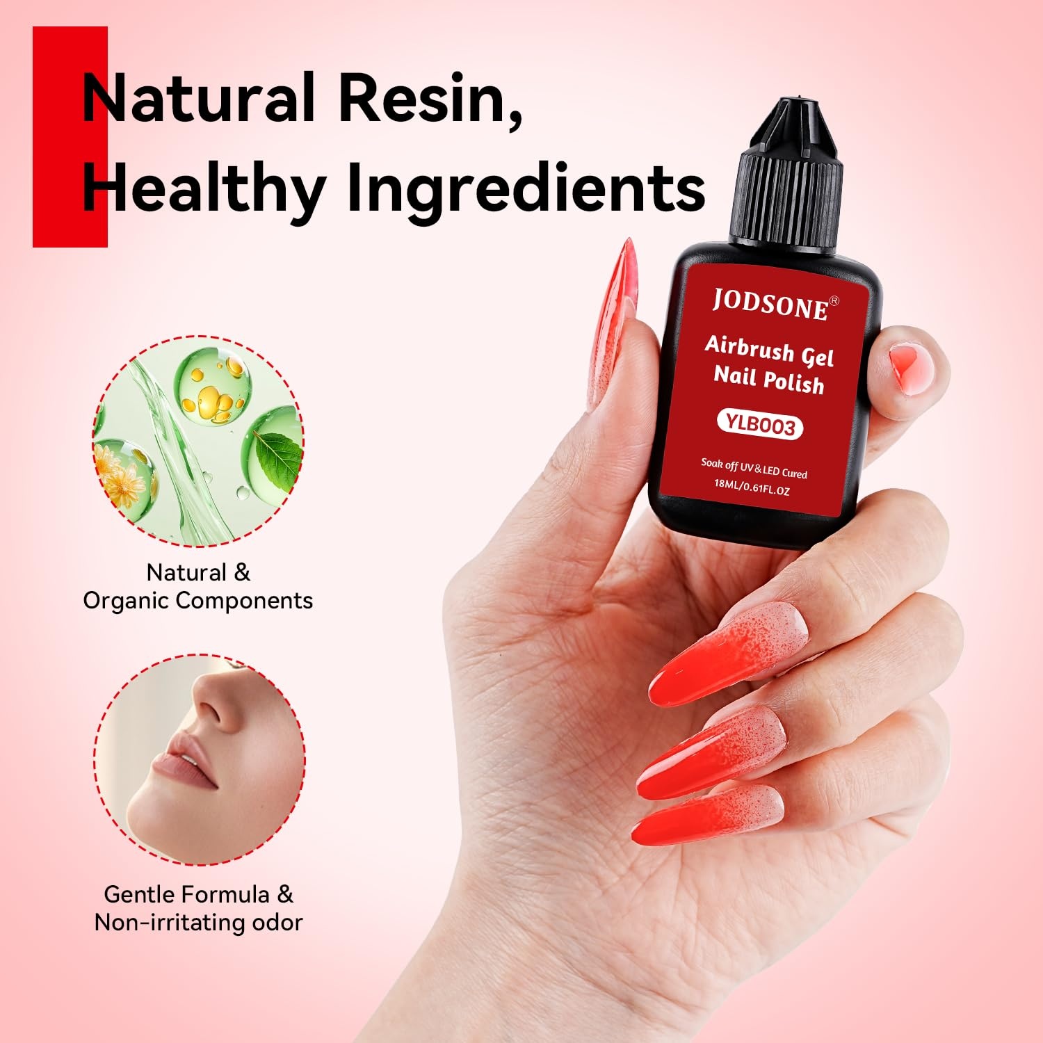 JODSONE 18ml Nude Airbrush Gel Nail Polish Fine Mist Nail No Dilution for Airbrush Nails Art Painting French Ombre Nail Art Designs(YLB003-Red) - view 3