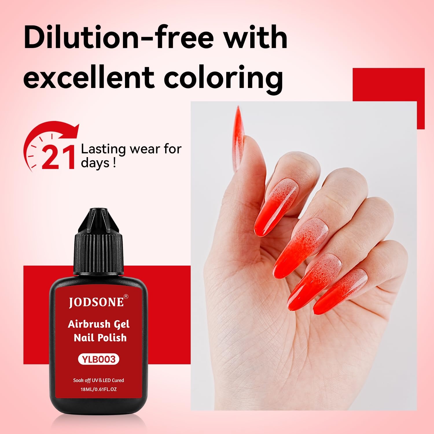 JODSONE 18ml Nude Airbrush Gel Nail Polish Fine Mist Nail No Dilution for Airbrush Nails Art Painting French Ombre Nail Art Designs(YLB003-Red) - view 5