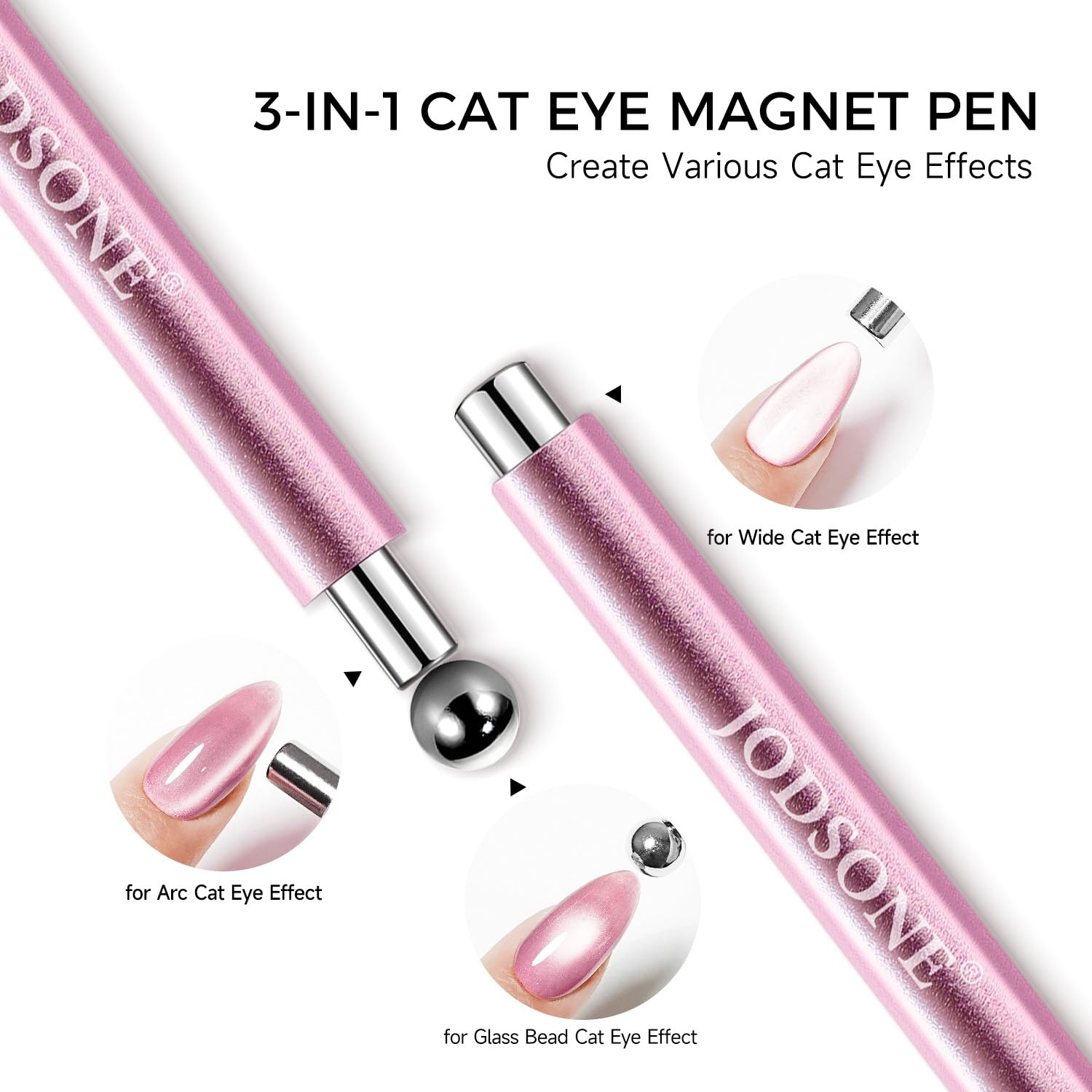JODSONE 3-in-1 Cat Eye Magnet Nail Art Tool,Pink Gold Cylindrical & Round Ball Nail Magnet Pens, Multi-Effect Magnets for Cat Eye Gel Polish DIY at Home Salon(Magnet Only, No Gel Included)(CT-2)