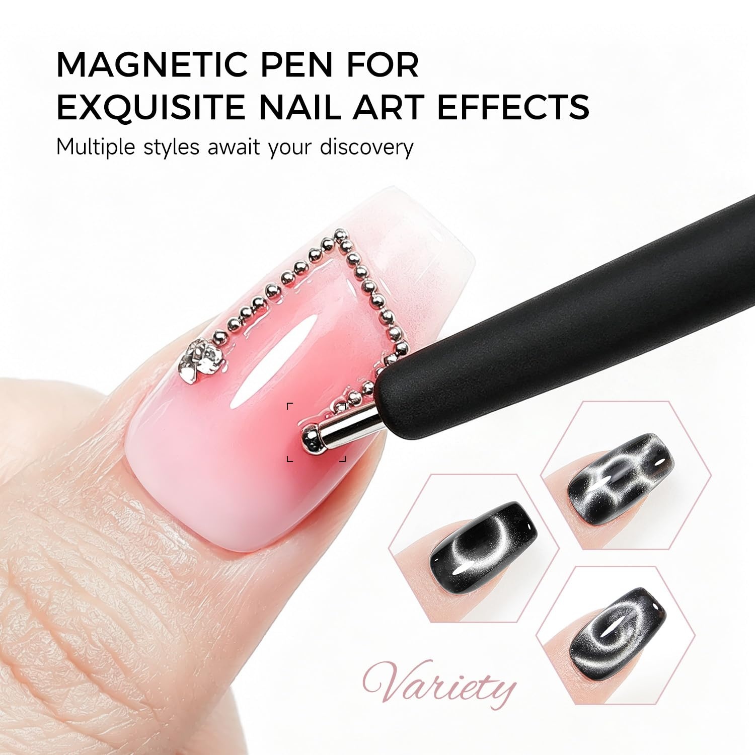JODSONE 3-in-1 Cat Eye Magnet Nail Art Tool,Pink Gold Cylindrical & Round Ball Nail Magnet Pens, Multi-Effect Magnets for Cat Eye Gel Polish DIY at Home Salon(Magnet Only, No Gel Included)(CT-2) - view 7
