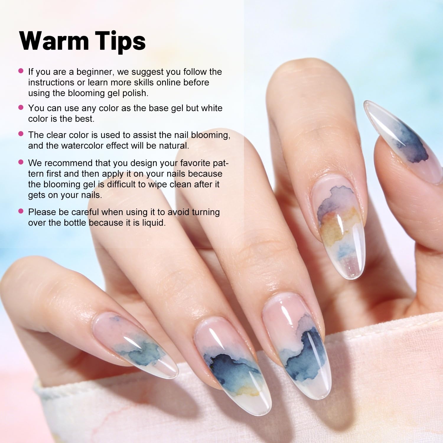 JODSONE Marble Nail Polish, Blooming Marble Ink Gel for Nails 12 Colors Blue Purple Pink Ink Magic Watercolor Blooming Marble Effects Gel Nail Polish at Home DIY Nail Art Flower Design - view 2