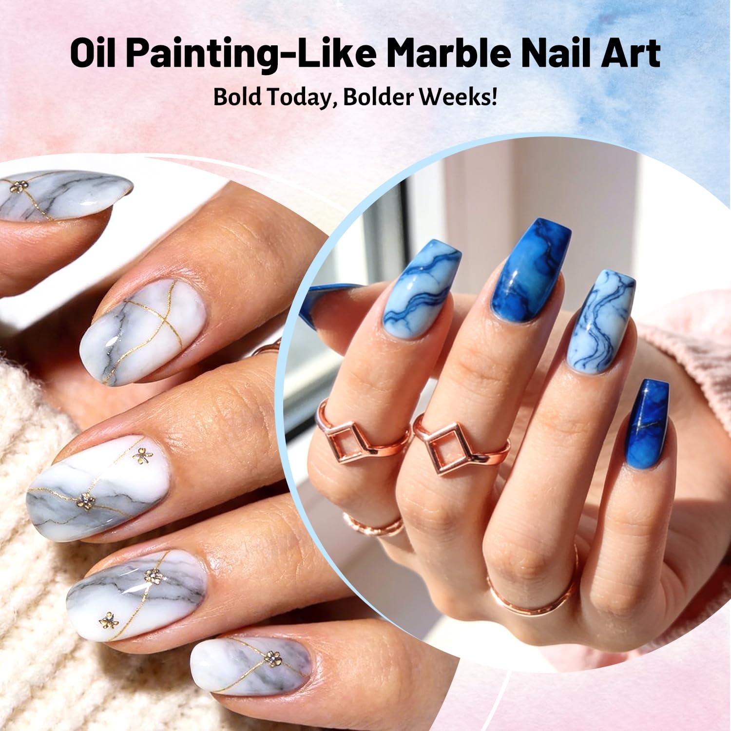 JODSONE Marble Nail Polish, Blooming Marble Ink Gel for Nails 12 Colors Blue Purple Pink Ink Magic Watercolor Blooming Marble Effects Gel Nail Polish at Home DIY Nail Art Flower Design - view 3