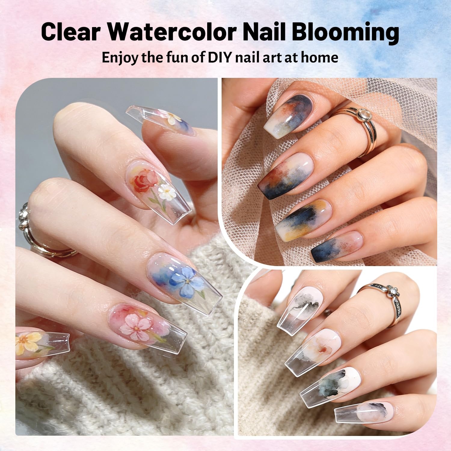 JODSONE Marble Nail Polish, Blooming Marble Ink Gel for Nails 12 Colors Blue Purple Pink Ink Magic Watercolor Blooming Marble Effects Gel Nail Polish at Home DIY Nail Art Flower Design - view 5