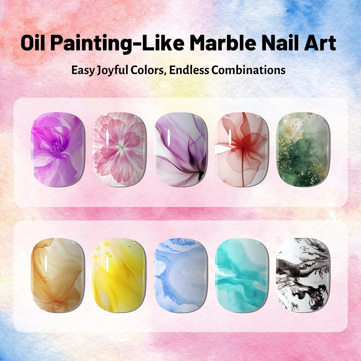 JODSONE Marble Nail Polish, Blooming Marble Ink Gel for Nails 12 Colors Blue Purple Pink Ink Magic Watercolor Blooming Marble Effects Gel Nail Polish at Home DIY Nail Art Flower Design - view 6