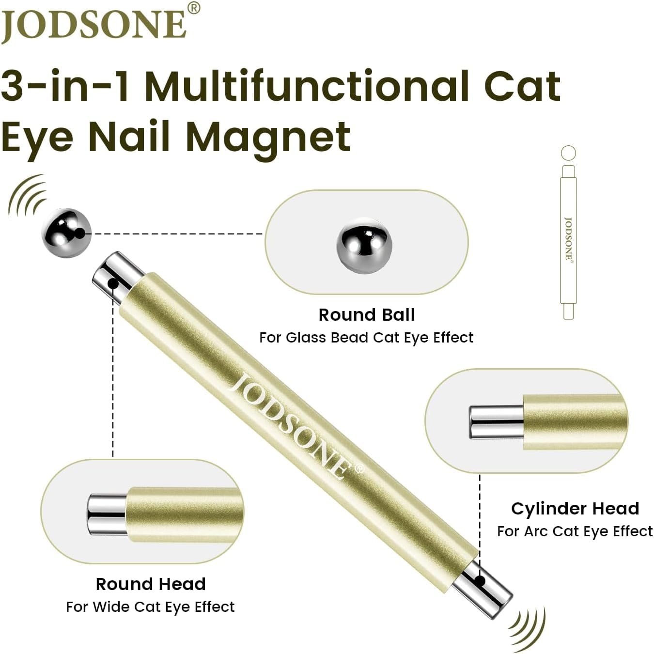 JODSONE 3-in-1 Cat Eye Magnet Nail Art Tool,Pink Gold Cylindrical & Round Ball Nail Magnet Pens, Multi-Effect Magnets for Cat Eye Gel Polish DIY at Home Salon(Magnet Only, No Gel Included)(Metal)