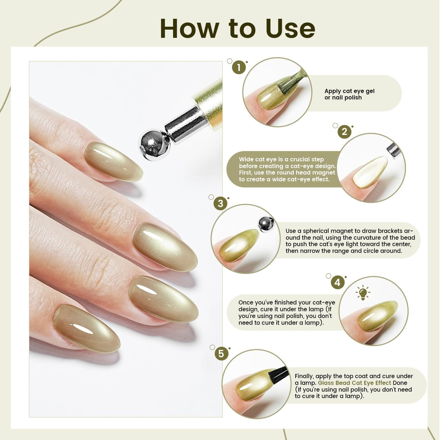 JODSONE 3-in-1 Cat Eye Magnet Nail Art Tool,Pink Gold Cylindrical & Round Ball Nail Magnet Pens, Multi-Effect Magnets for Cat Eye Gel Polish DIY at Home Salon(Magnet Only, No Gel Included)(Metal) - view 3