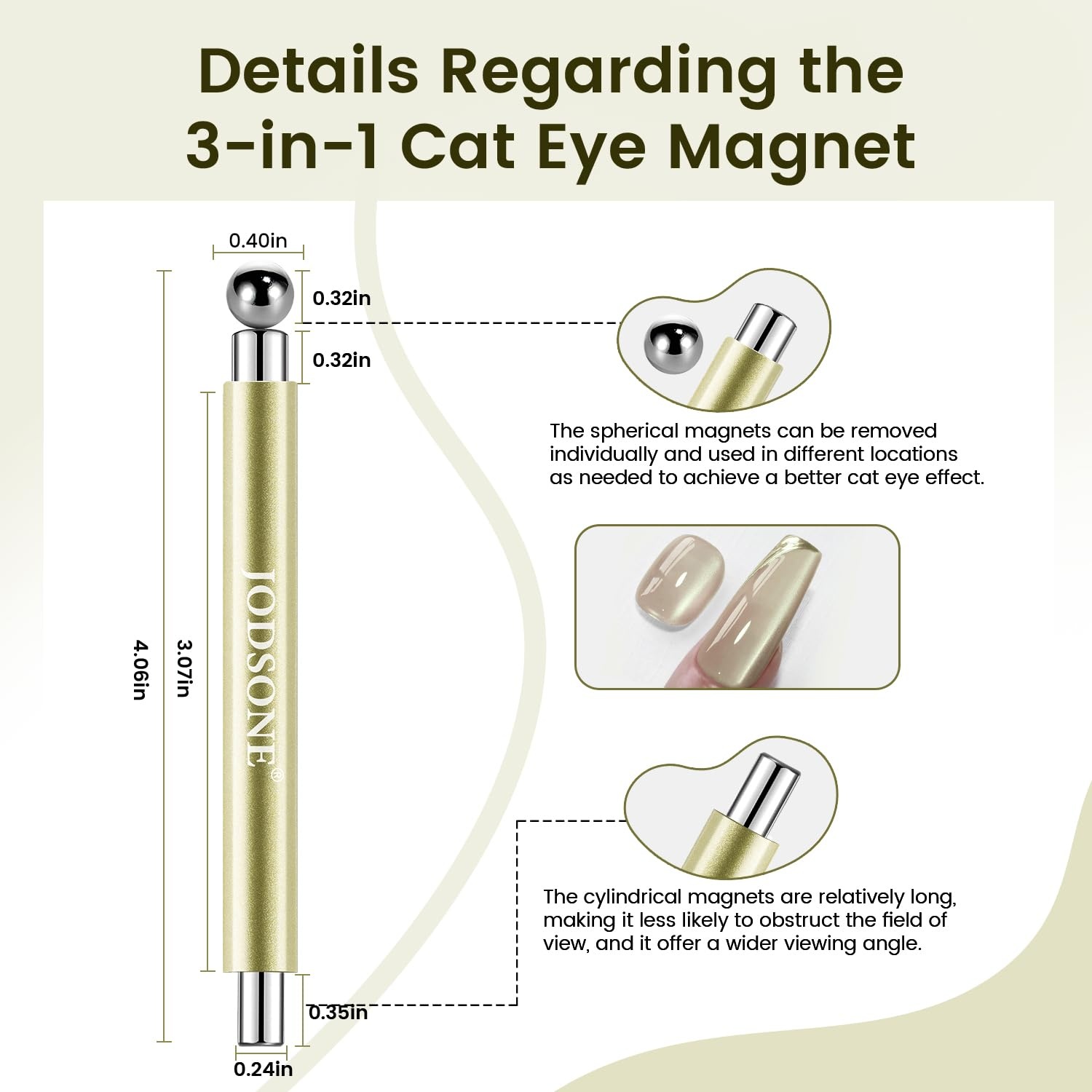 JODSONE 3-in-1 Cat Eye Magnet Nail Art Tool,Pink Gold Cylindrical & Round Ball Nail Magnet Pens, Multi-Effect Magnets for Cat Eye Gel Polish DIY at Home Salon(Magnet Only, No Gel Included)(Metal) - view 4