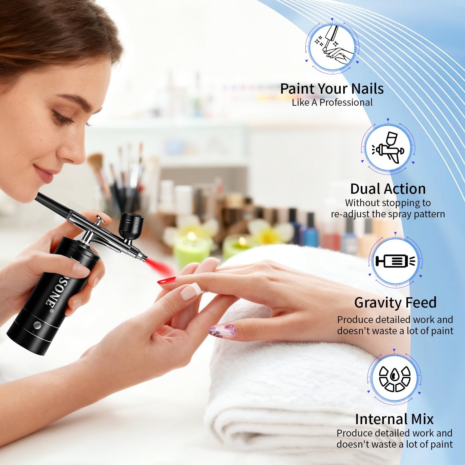 JODSONE Airbrush Kit Rechargeable with Spray Compressor 3 Air Pressure Adjustment Cordless Air Brush for Nail Art Makeup Cake Decorating and Model Painting Black(Airbrush-kit-black)