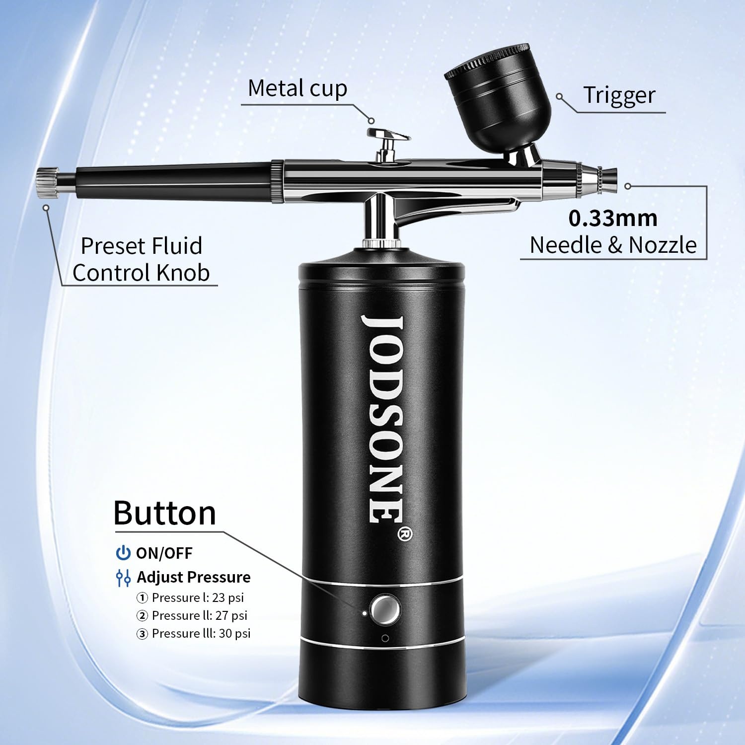 JODSONE Airbrush Kit Rechargeable with Spray Compressor 3 Air Pressure Adjustment Cordless Air Brush for Nail Art Makeup Cake Decorating and Model Painting Black(Airbrush-kit-black) - view 3