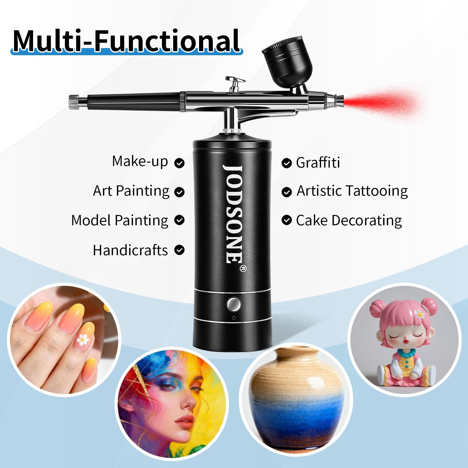 JODSONE Airbrush Kit Rechargeable with Spray Compressor 3 Air Pressure Adjustment Cordless Air Brush for Nail Art Makeup Cake Decorating and Model Painting Black(Airbrush-kit-black) - view 6