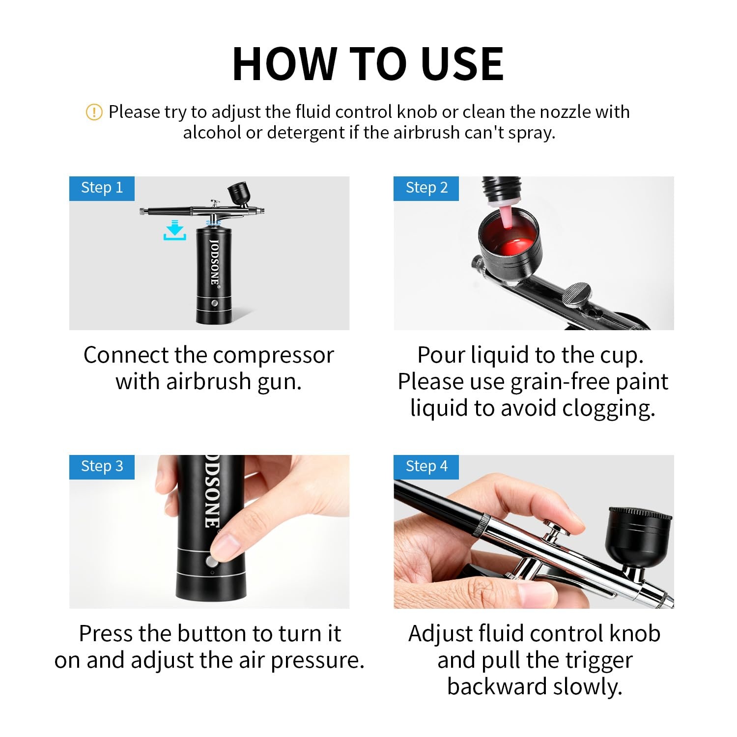 JODSONE Airbrush Kit Rechargeable with Spray Compressor 3 Air Pressure Adjustment Cordless Air Brush for Nail Art Makeup Cake Decorating and Model Painting Black(Airbrush-kit-black) - view 7