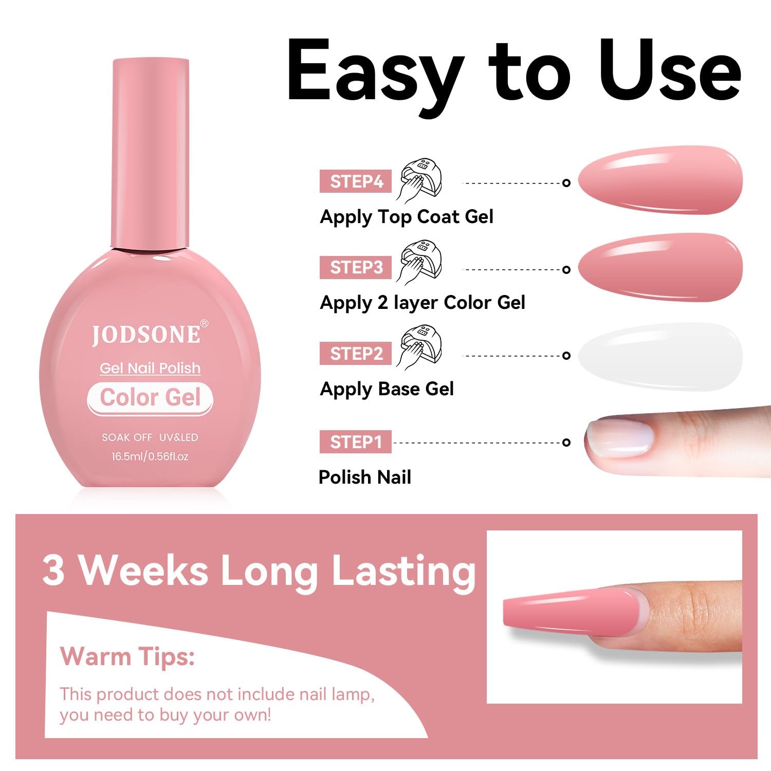JODSONE 16.5ml Light Pink Gel Nail Polish Same Color Same Bottle Soak off Baby Pink DIY Salon Gift for Women(16.5ml-05) - view 7