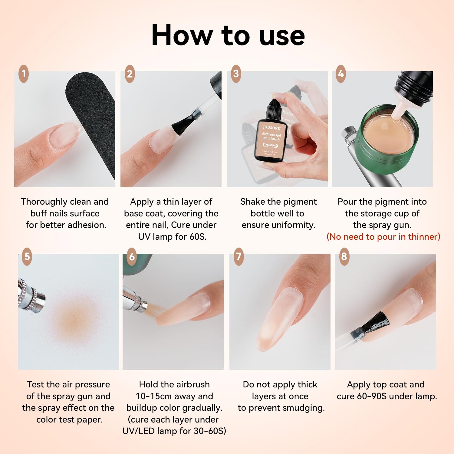 JODSONE 18ml Nude Airbrush Gel Nail Polish Fine Mist Nail No Dilution for Airbrush Nails Art Painting French Ombre Nail Art Designs(YLB004-Nude) - view 2