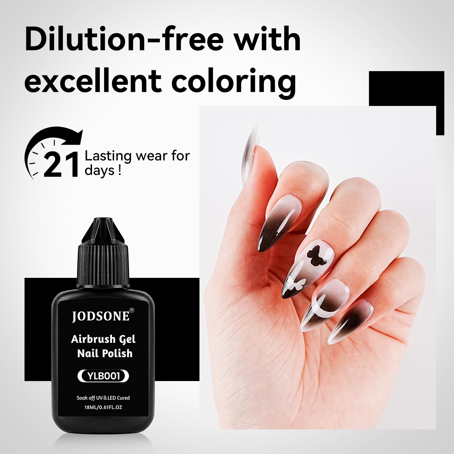 JODSONE 18ml Nude Airbrush Gel Nail Polish Fine Mist Nail No Dilution for Airbrush Nails Art Painting French Ombre Nail Art Designs(YLB001-Black) - view 5