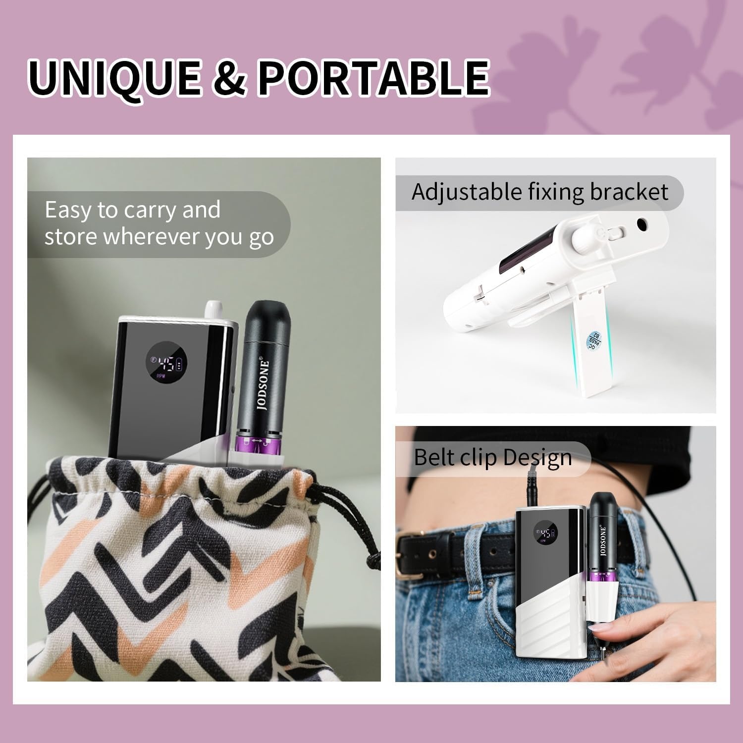 JODSONE Professional Nail Drill 45000 RPM Rechargeable Nail File for Nail Gel Removal Low Noise Portable for Home and Salon - view 2