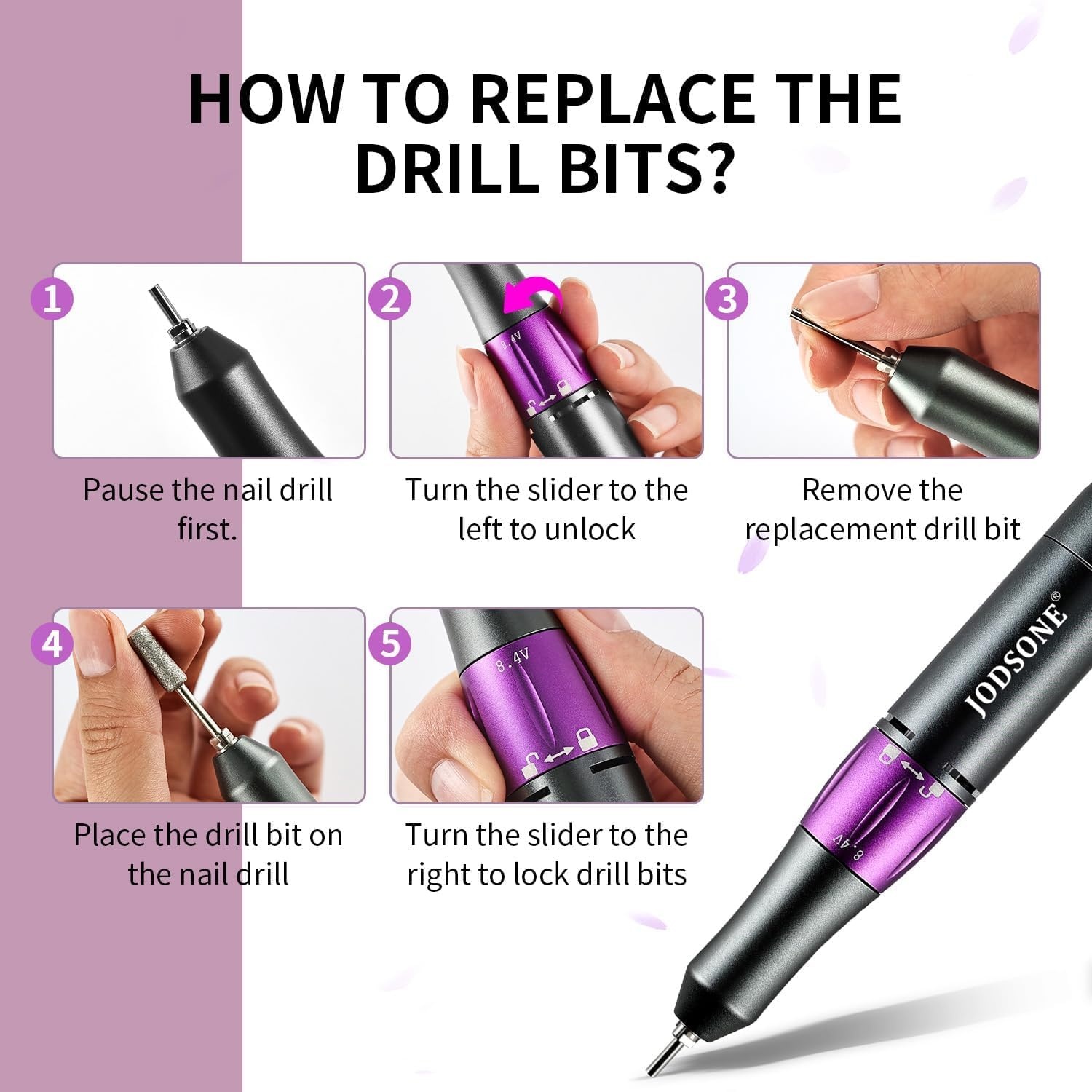 JODSONE Professional Nail Drill 45000 RPM Rechargeable Nail File for Nail Gel Removal Low Noise Portable for Home and Salon - view 5