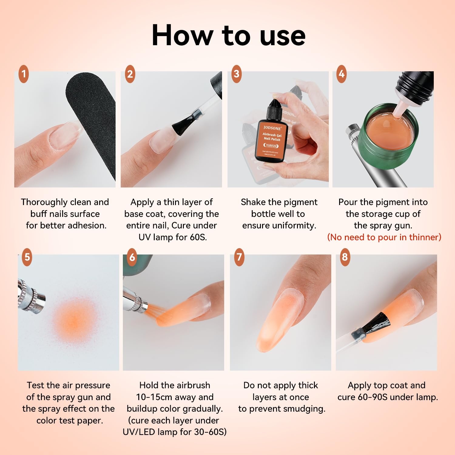 JODSONE 18ml Nude Airbrush Gel Nail Polish Fine Mist Nail No Dilution for Airbrush Nails Art Painting French Ombre Nail Art Designs(YLB020-Orange) - view 2