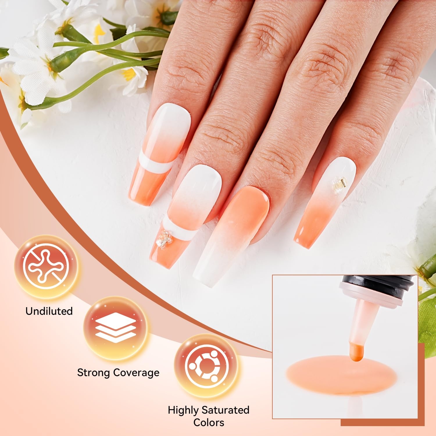JODSONE 18ml Nude Airbrush Gel Nail Polish Fine Mist Nail No Dilution for Airbrush Nails Art Painting French Ombre Nail Art Designs(YLB020-Orange) - view 4
