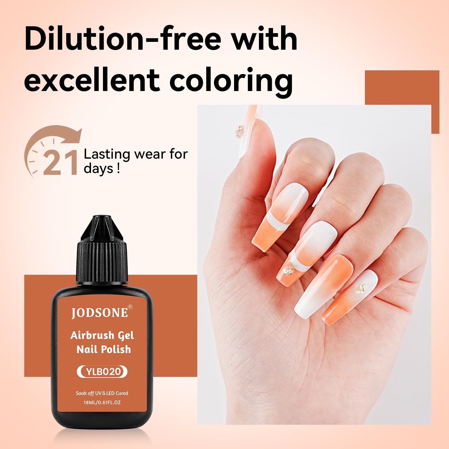 JODSONE 18ml Nude Airbrush Gel Nail Polish Fine Mist Nail No Dilution for Airbrush Nails Art Painting French Ombre Nail Art Designs(YLB020-Orange) - view 5
