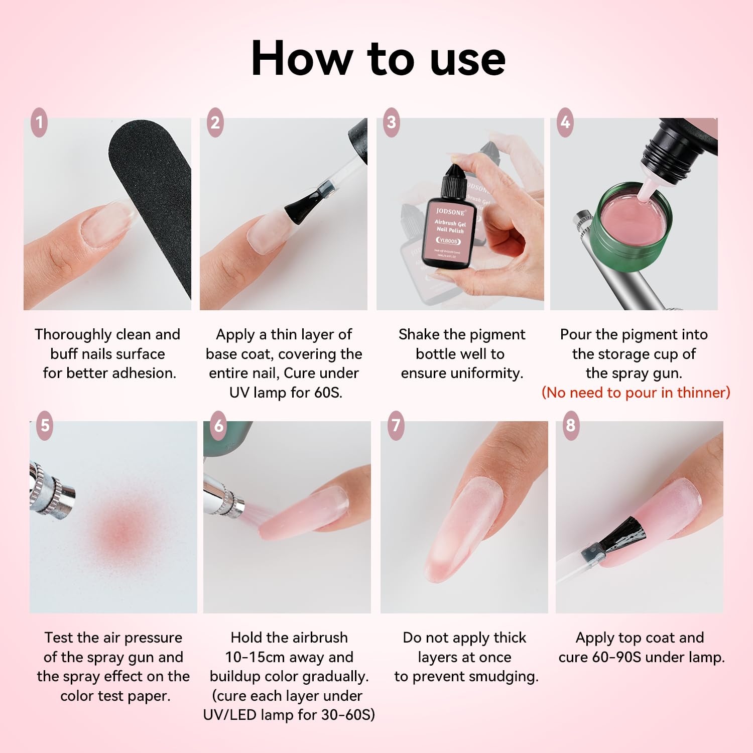 JODSONE 18ml Nude Airbrush Gel Nail Polish Fine Mist Nail No Dilution for Airbrush Nails Art Painting French Ombre Nail Art Designs(YLB005-Pink) - view 3